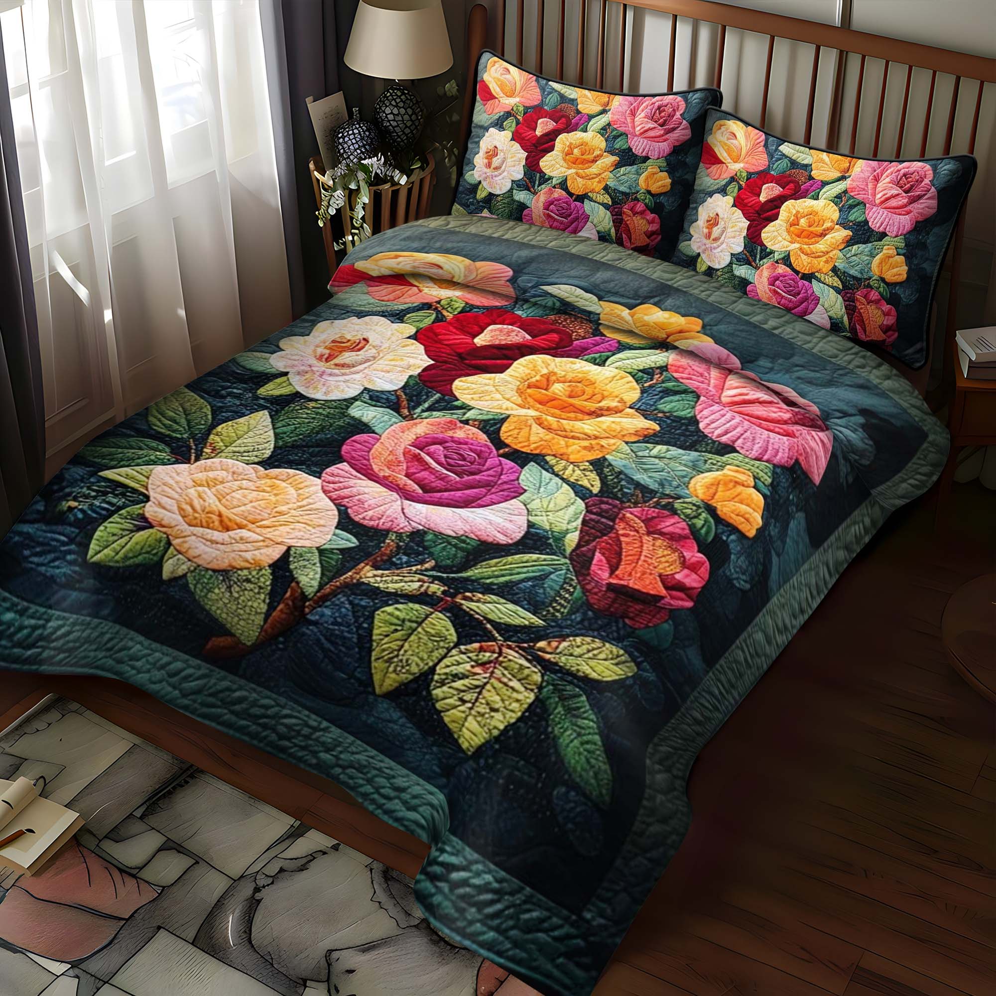 Rose Elegance Quilted Bedding Set Cute Bedroom Decor First Mothers Day Gift Ideas