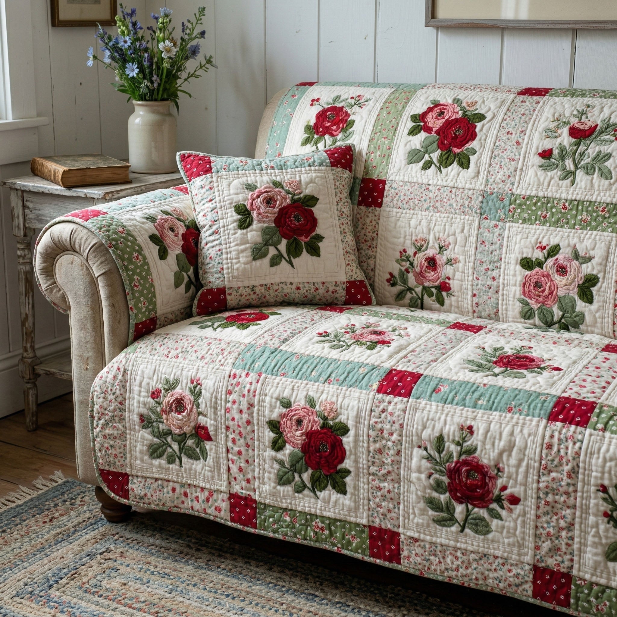 Rose Garden Quilted Sofa Cover Great Couch Covers Presents For Farmers