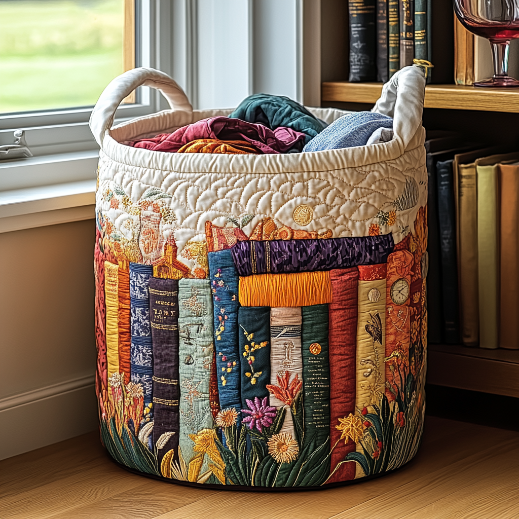 Rose Library Quilted Laundry Basket Nice Laundry Hamper Book Lovers Gifts Mother's Day