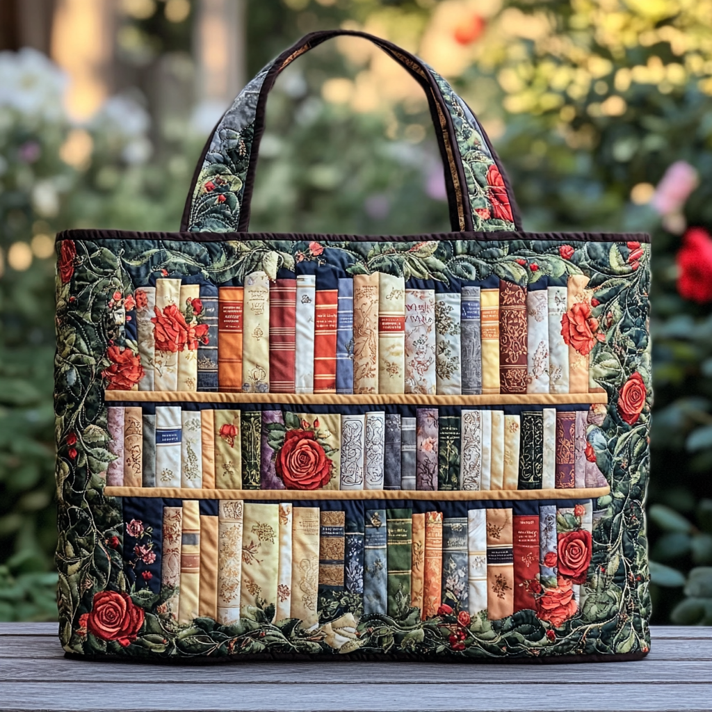 Rose Library Quilted Tote Bag Best Tote Handbags Book Lovers Gifts For Mom