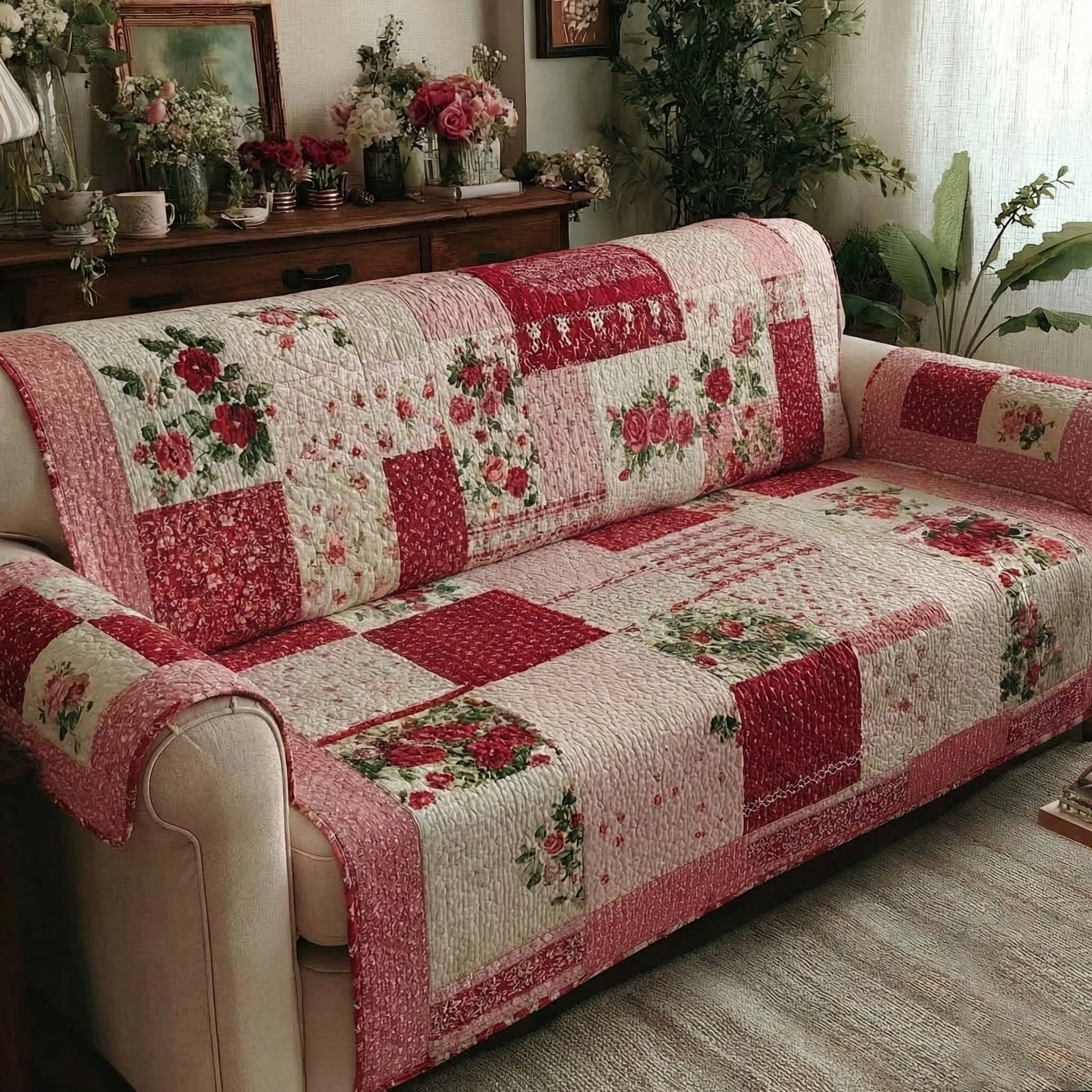 Rose Manor Heirloom Quilted Sofa Cover Best Couch Covers Valentine Gift For Wife