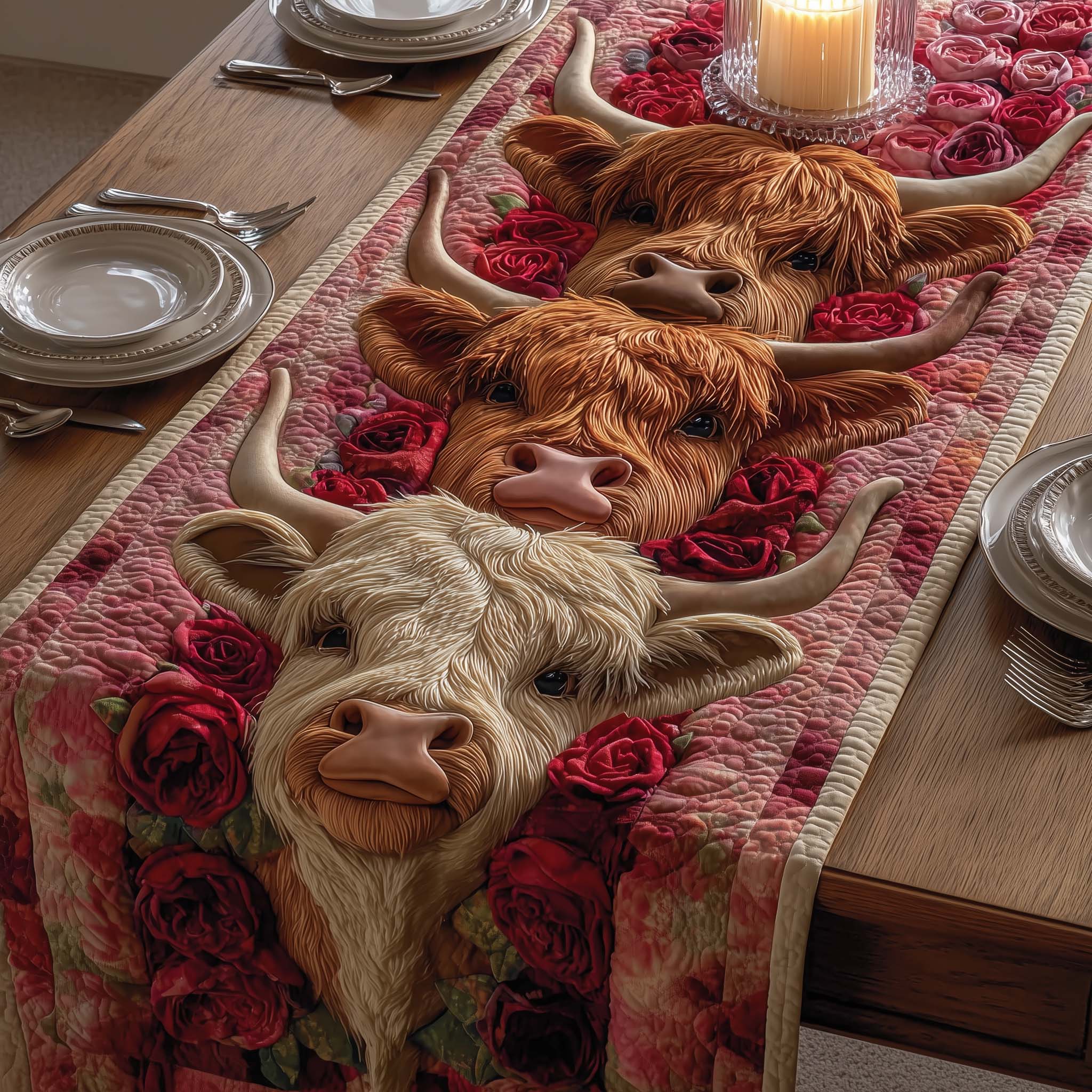 Rose Romance Quilted Table Runner Target Valentine Table Runner Highland Cow Stuff Gifts
