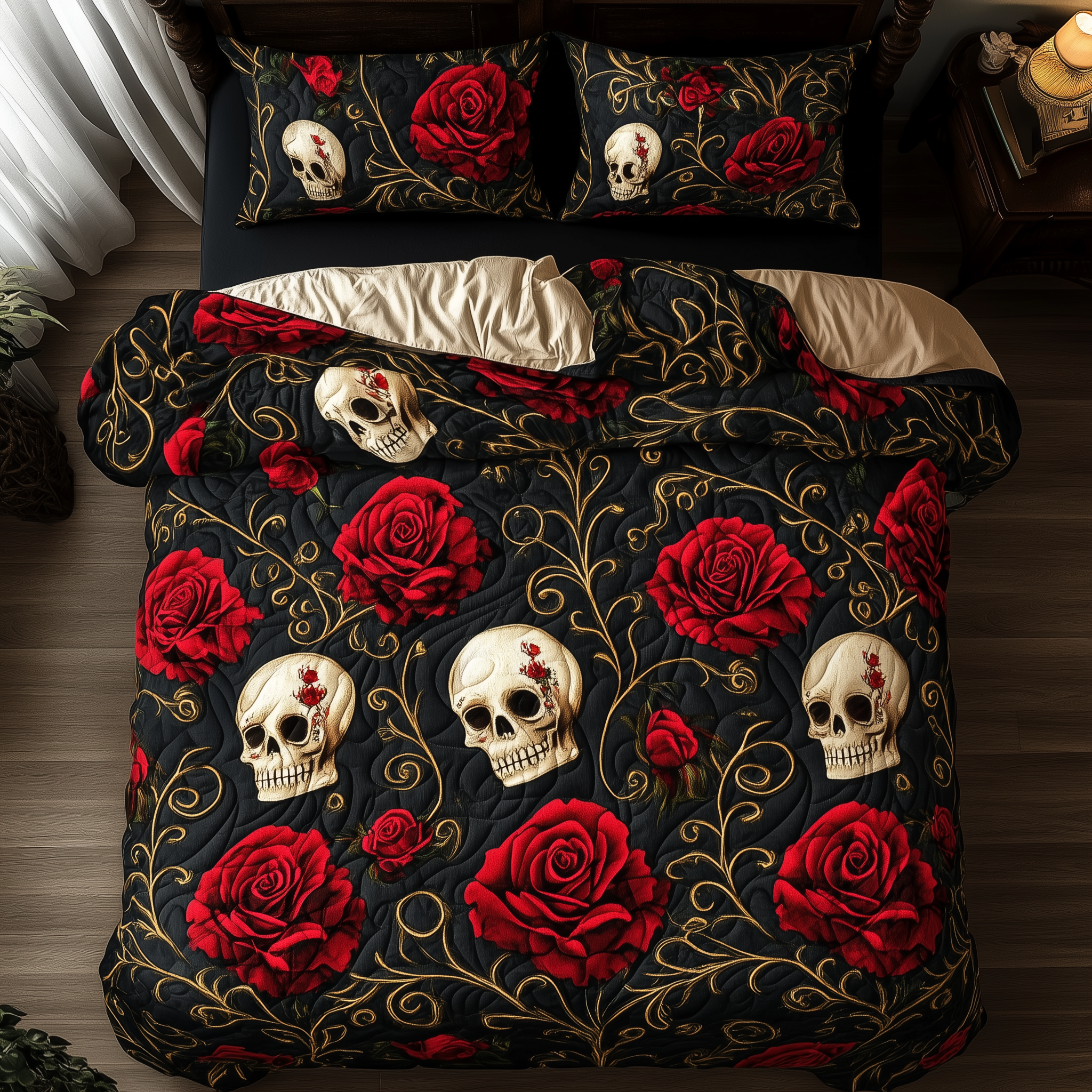 Rose Skull Quilted Bedding Set Best King Bedding Sets Mexican Skull Souvenirs