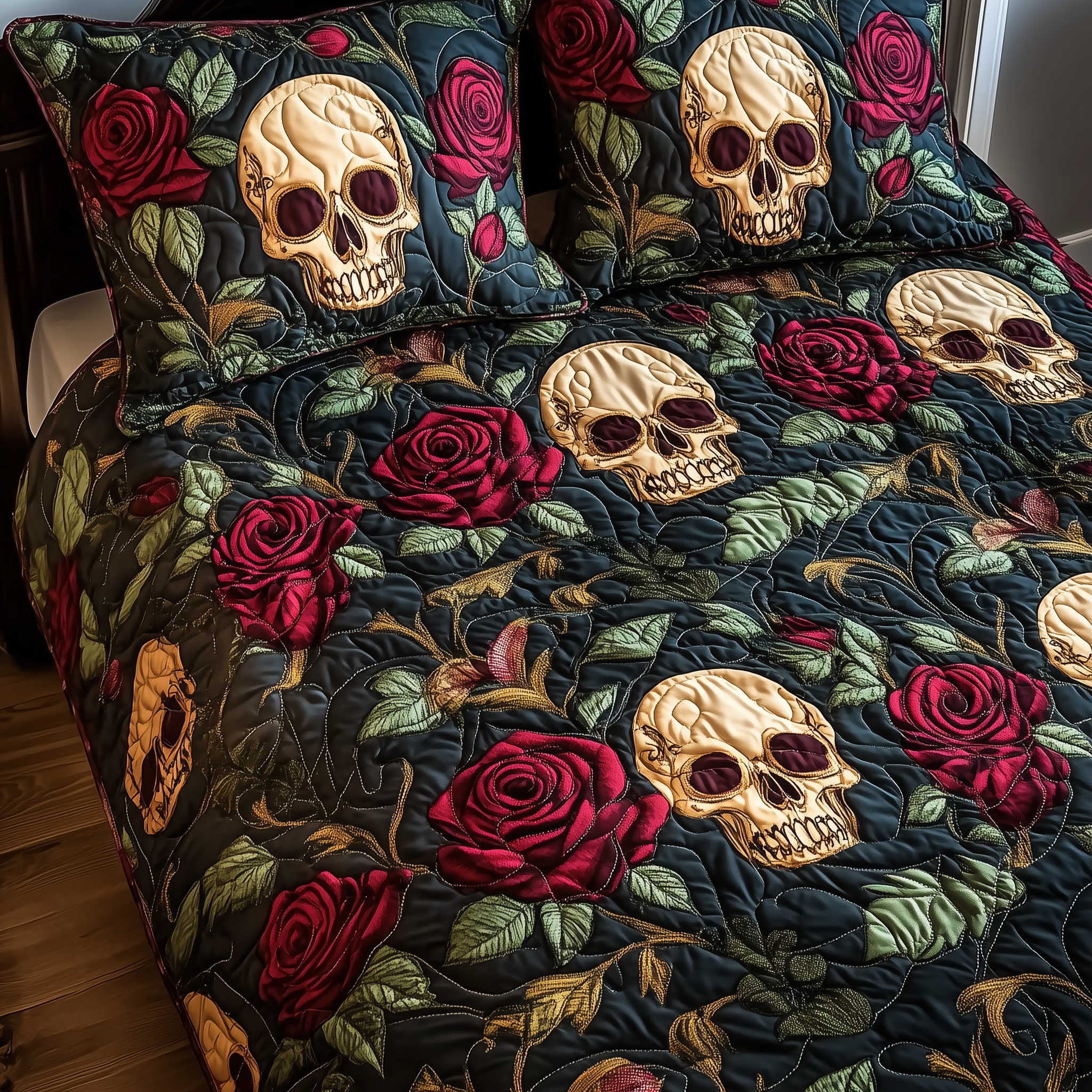 Rose Skull Quilted Bedding Set Best Sheets Ever Skull Presents For Her