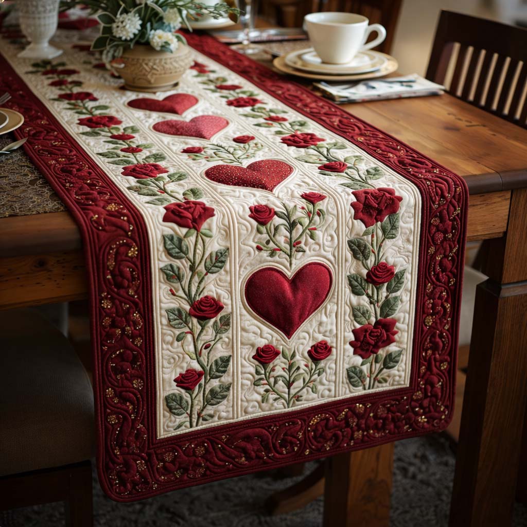 Rose Symphony Quilted Table Runner Vintage Valentine Table Runner Valentine Day Ideas For Wife