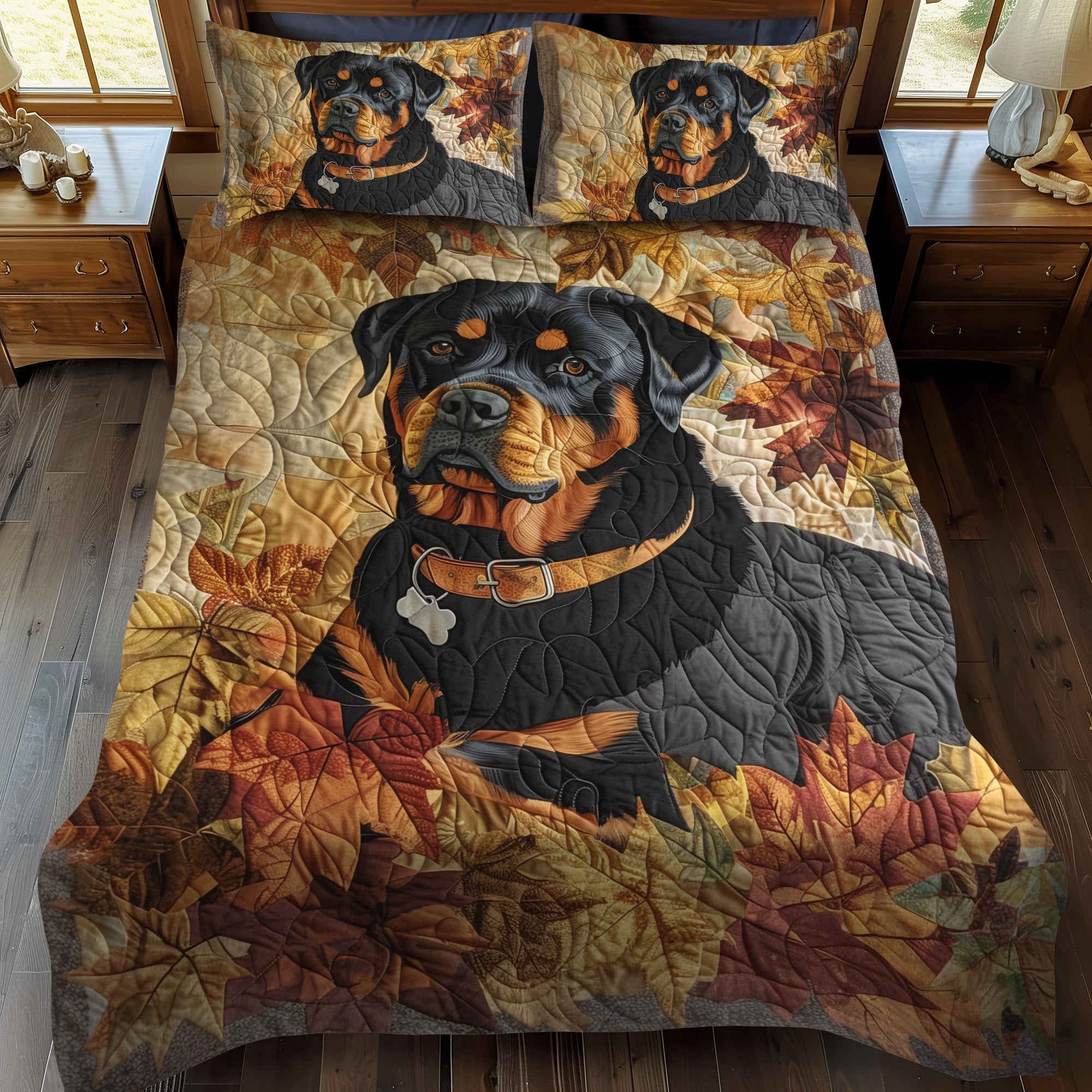 Rottweiler Autumn Breeze Quilted Bedding Set Best Bed Sheet Set Cool Gifts For Dog Lovers