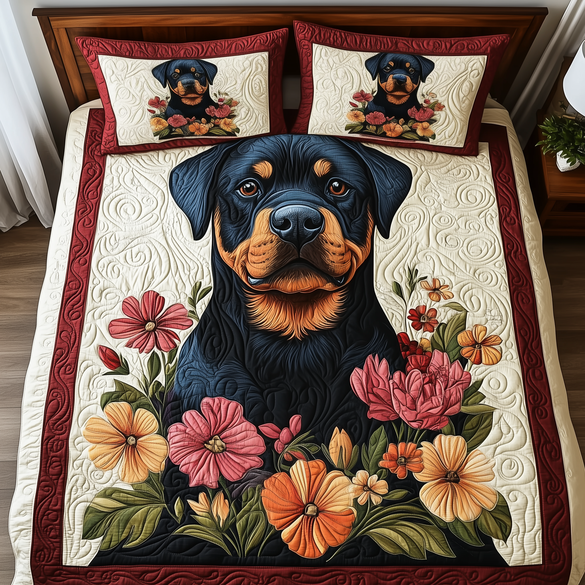 Rottweiler Quilted Bedding Set Best King Sheets Good Gifts For Dog Owners