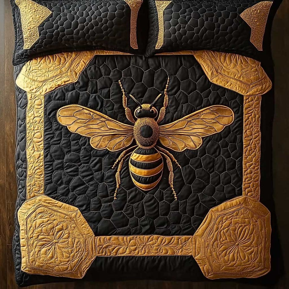 Royal Bee Quilted Bedding Set Bee Themed Home Decor Gifts For Nature Lovers