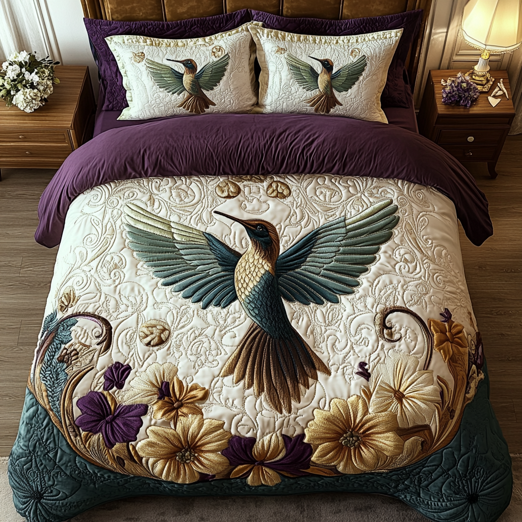 Royal Hummingbird Quilted Bedding Set Best King Bedding Sets Hummingbird Gifts For Dad