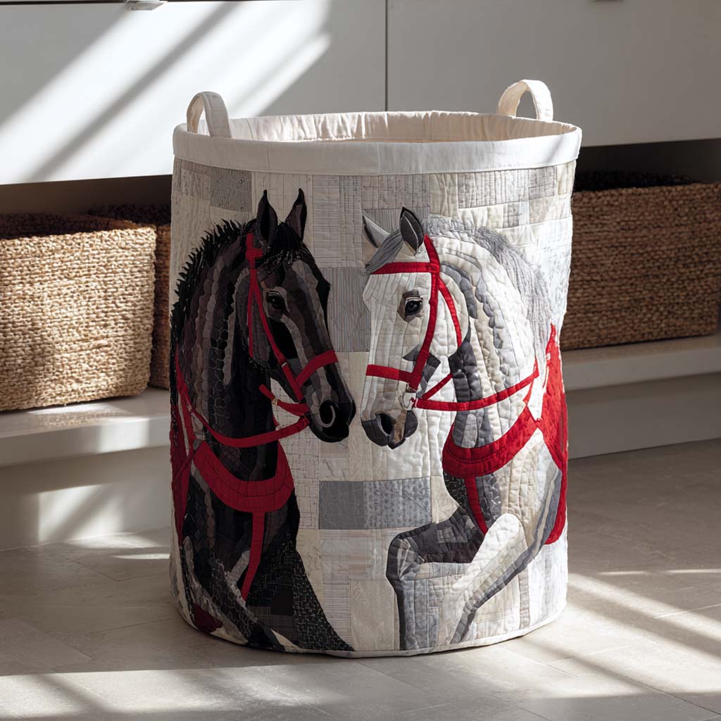 Royal Pair Quilted Laundry Basket Foldable Laundry Hamper Gifts For New Horse Owners