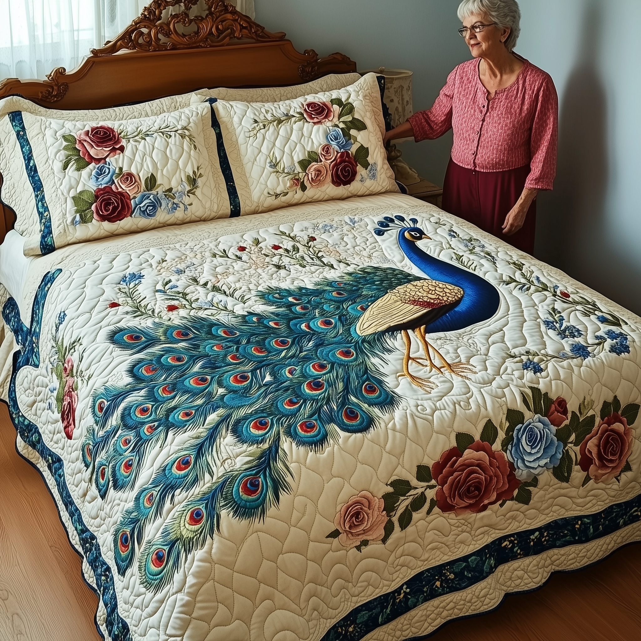 Royal Peacock Quilted Bedding Set Bedding Ideas Mardi Gras Presents