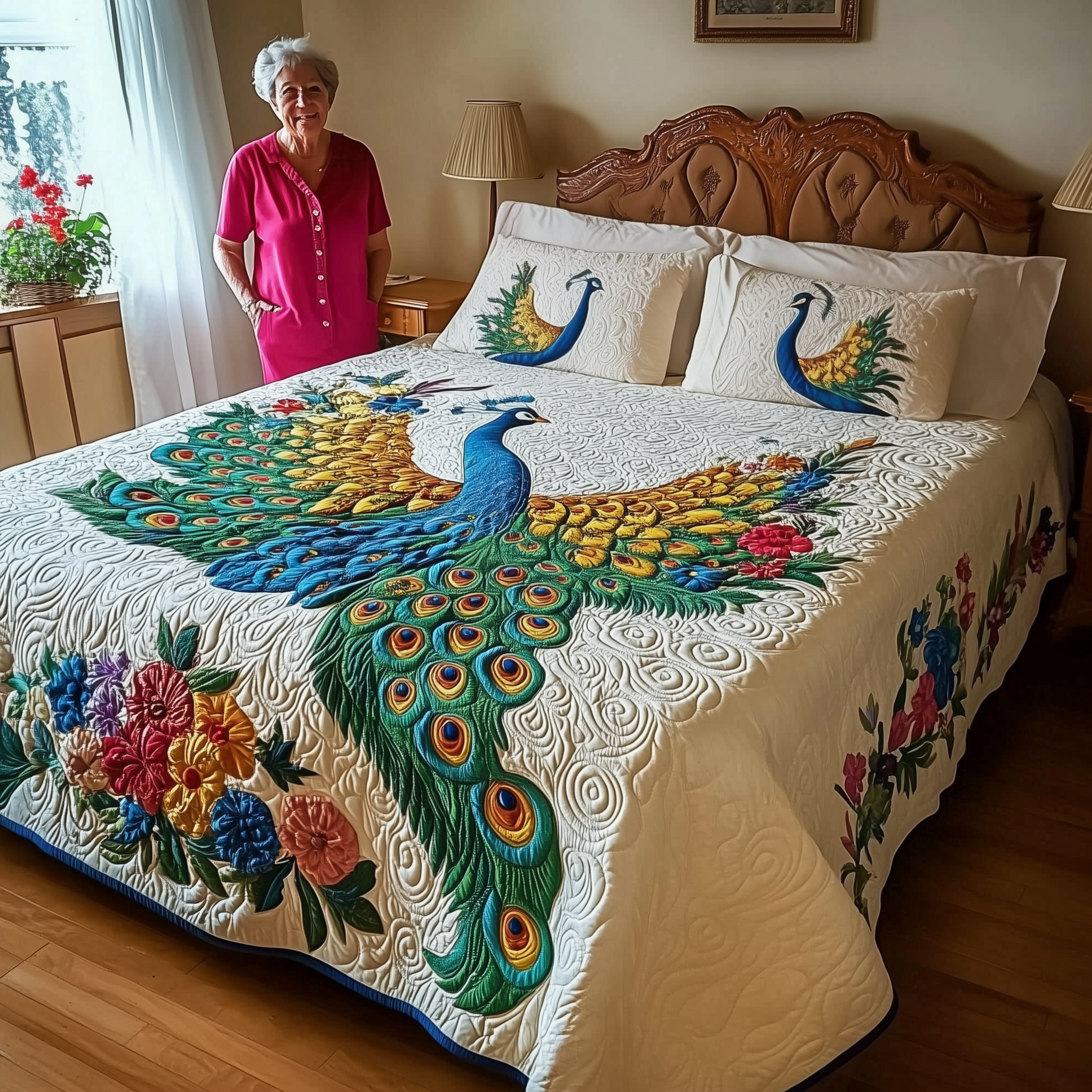 Royal Peacock Quilted Bedding Set Best Bedding Sets Mardi Gras Gifts Merchandise