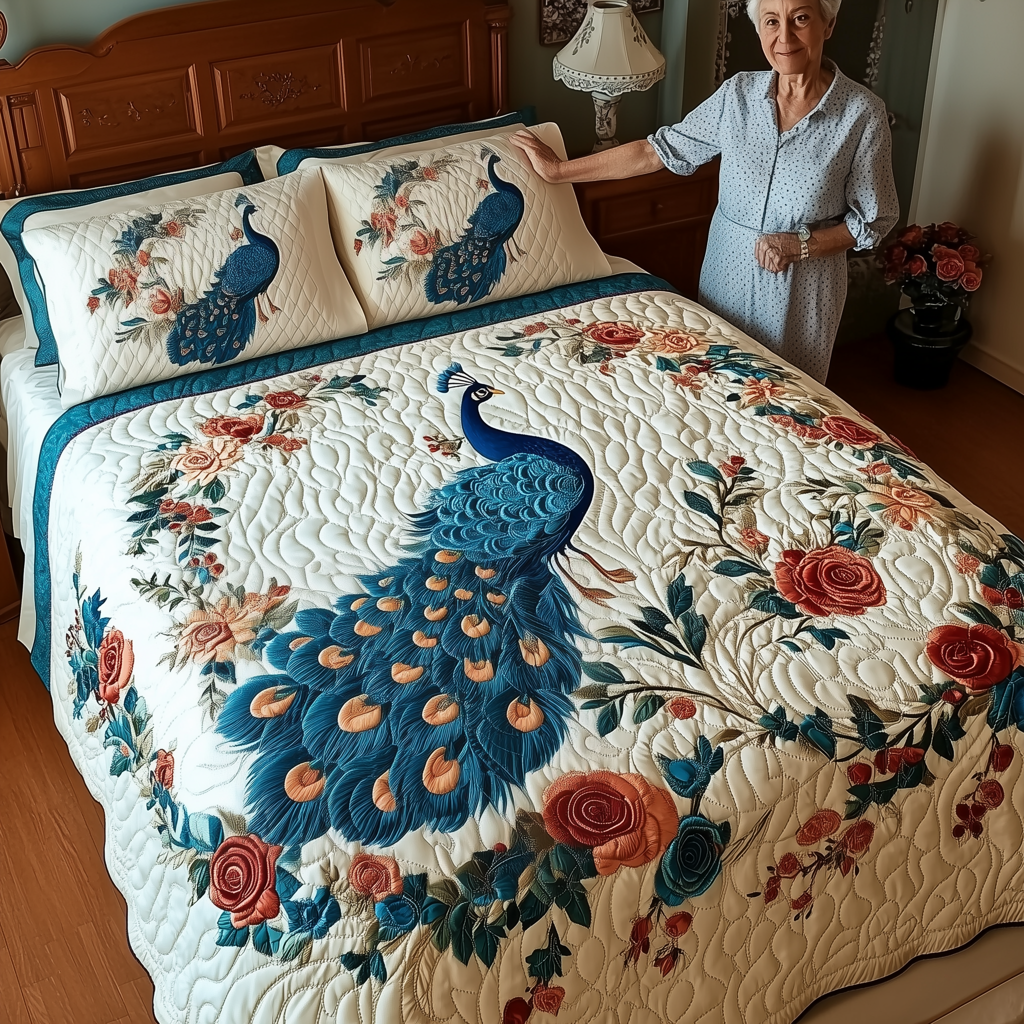 Royal Peacock Quilted Bedding Set Cozy Bedroom Ideas Mardi Gras Hostess Gifts