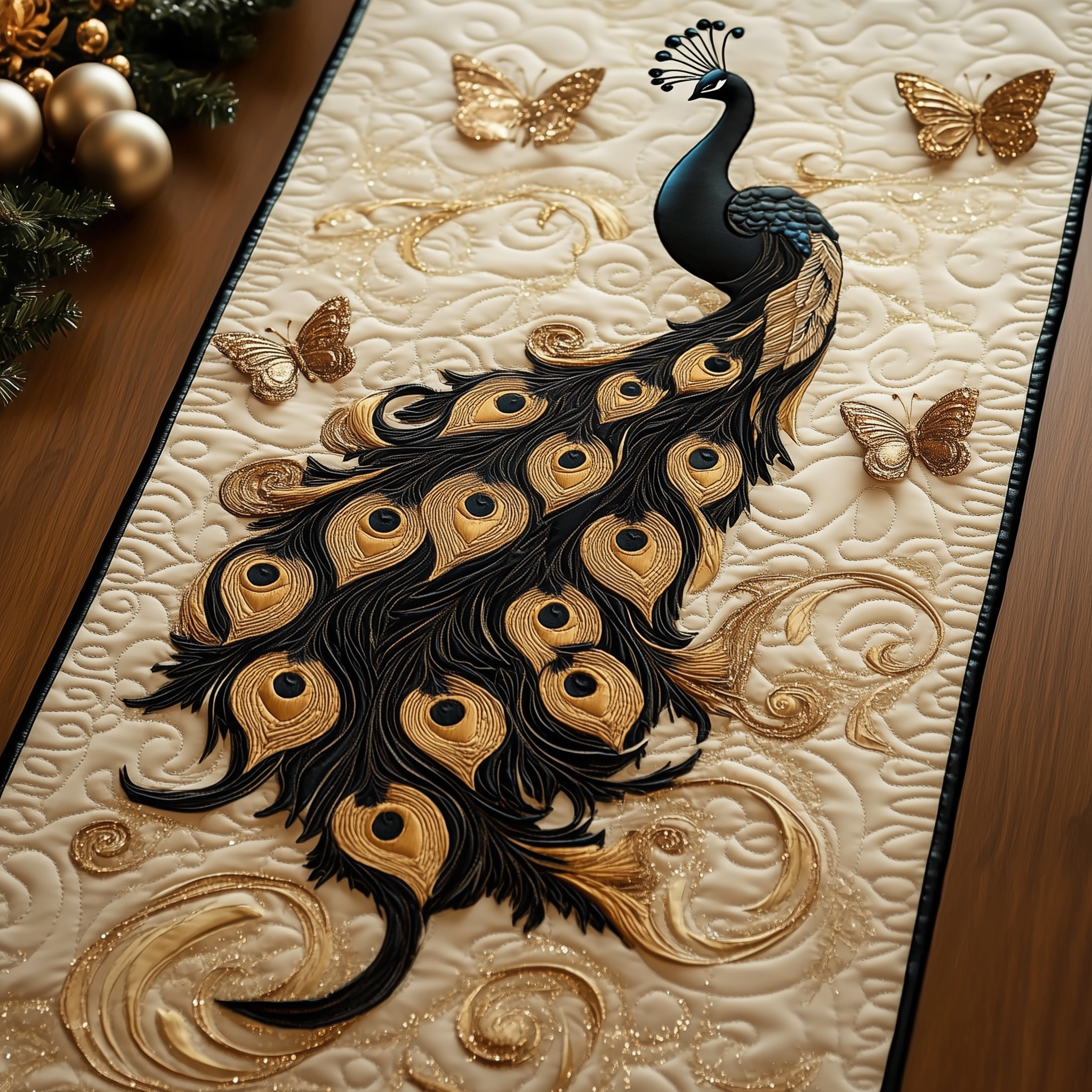 Royal Peacock Quilted Table Runner Dining Room Table Decor Peacock Lovers Presents