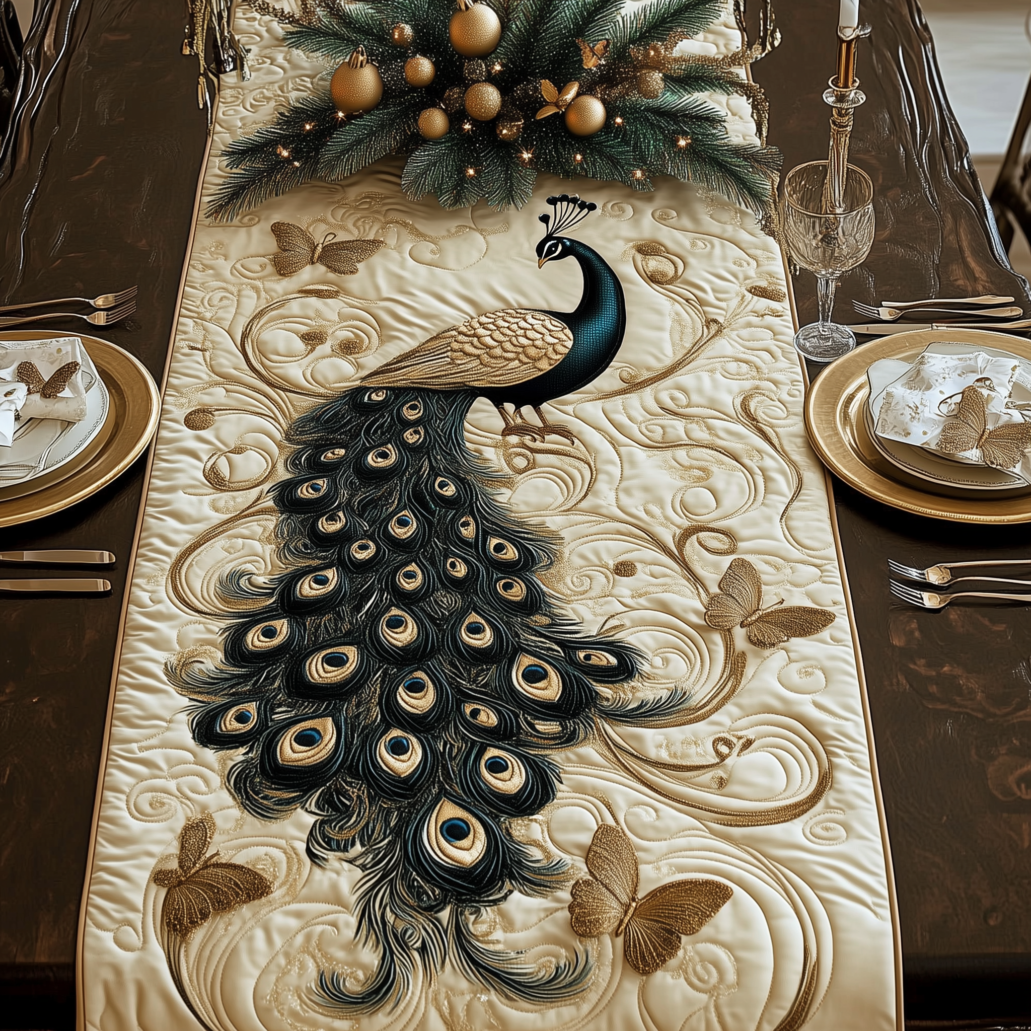 Royal Peacock Quilted Table Runner Dining Room Table Toppers Gifts For Peacock Lovers