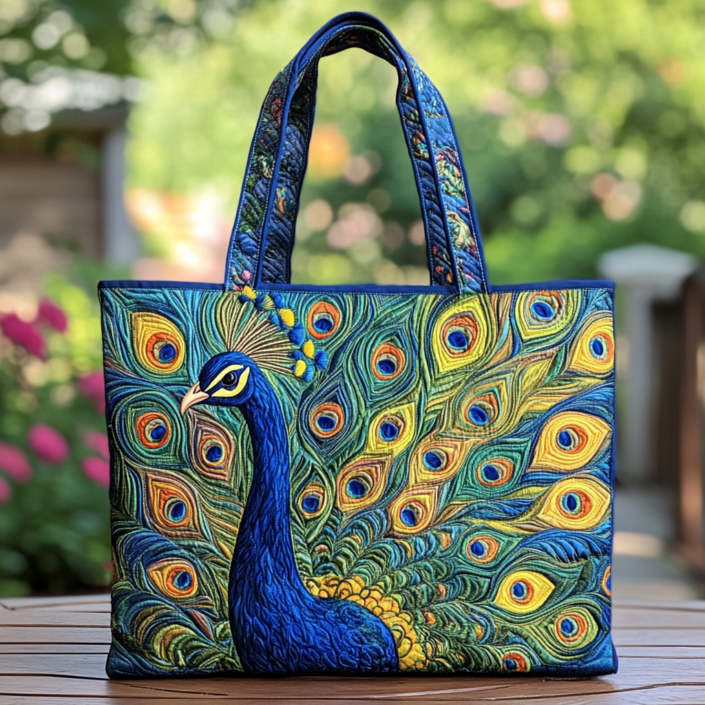 Royal Peacock Quilted Tote Bag Best Everyday Shoulder Bag Best Gifts For Your Mom