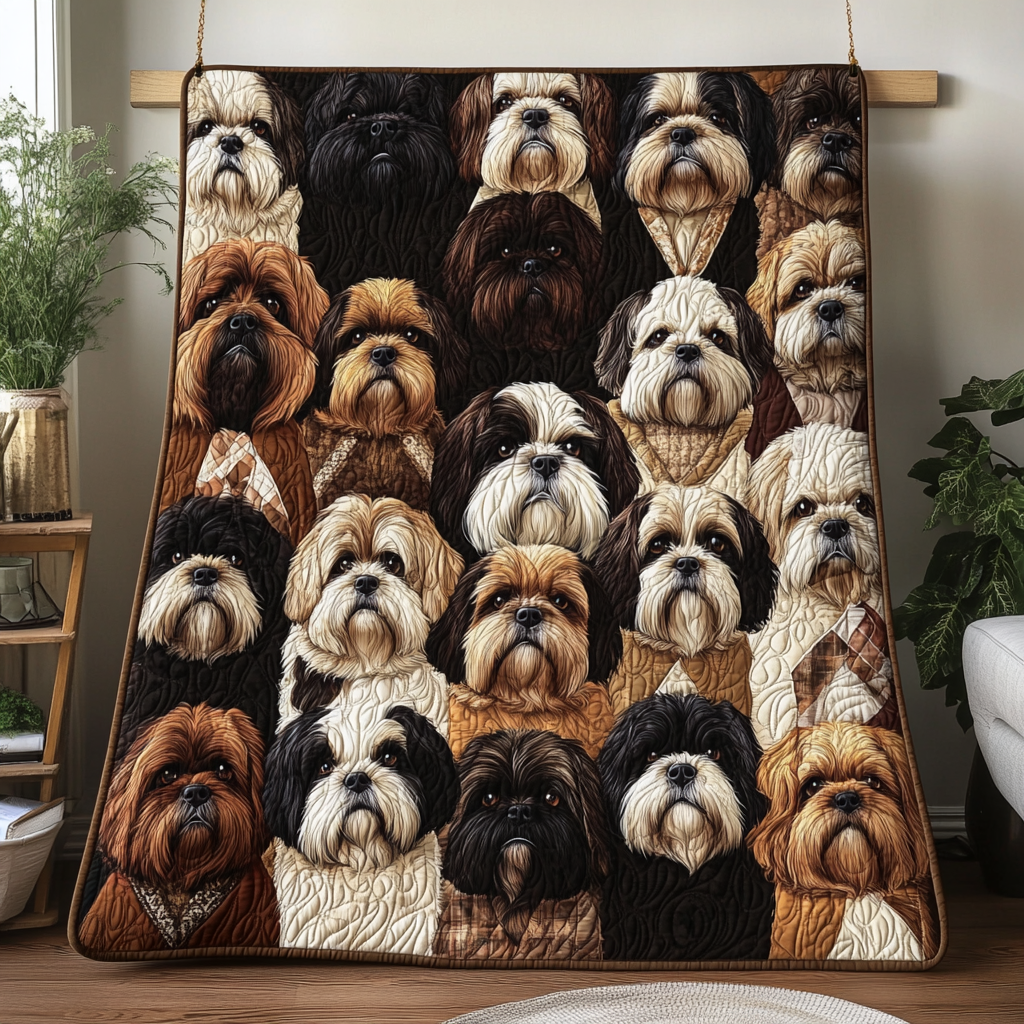Royal Shih Tzu Quilted Blanket Cozy Bedroom Decor Unique Dog Gifts For Owners