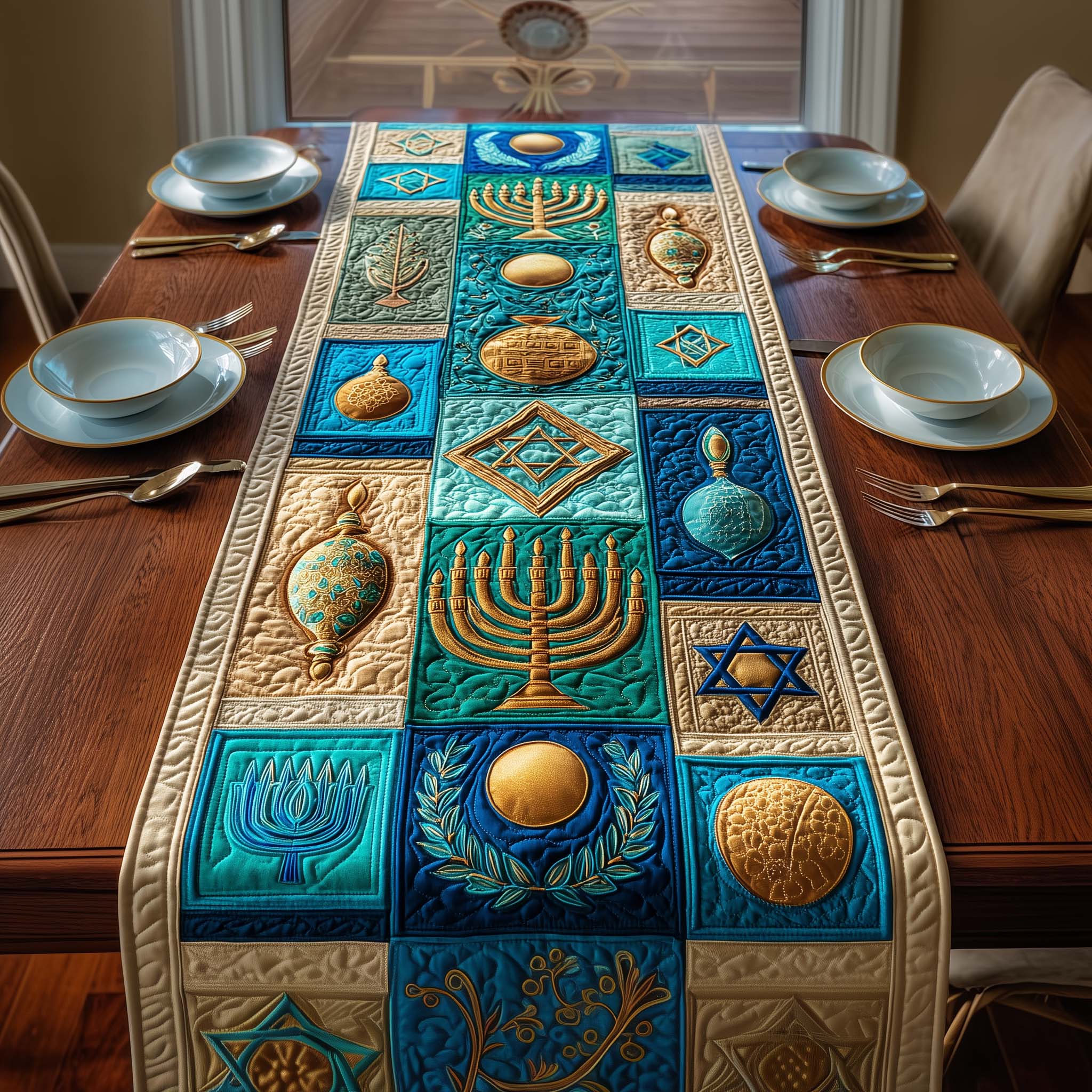 Royal Symbols Quilted Table Runner Dinner Table Decor Unique Hanukkah Gifts