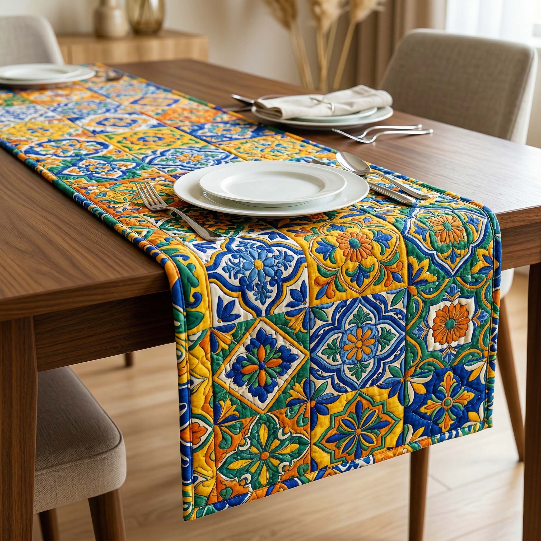 Royal Talavera Quilted Table Runner Dinner Table Decor Perfect Mothers Day Gift