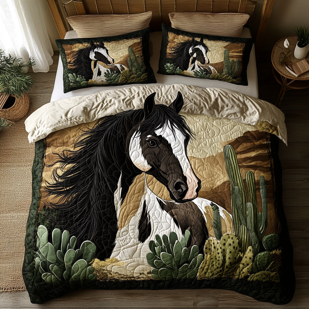 Run Wild Quilted Bedding Set Cute Bed Sheets Horse Gifts For Women