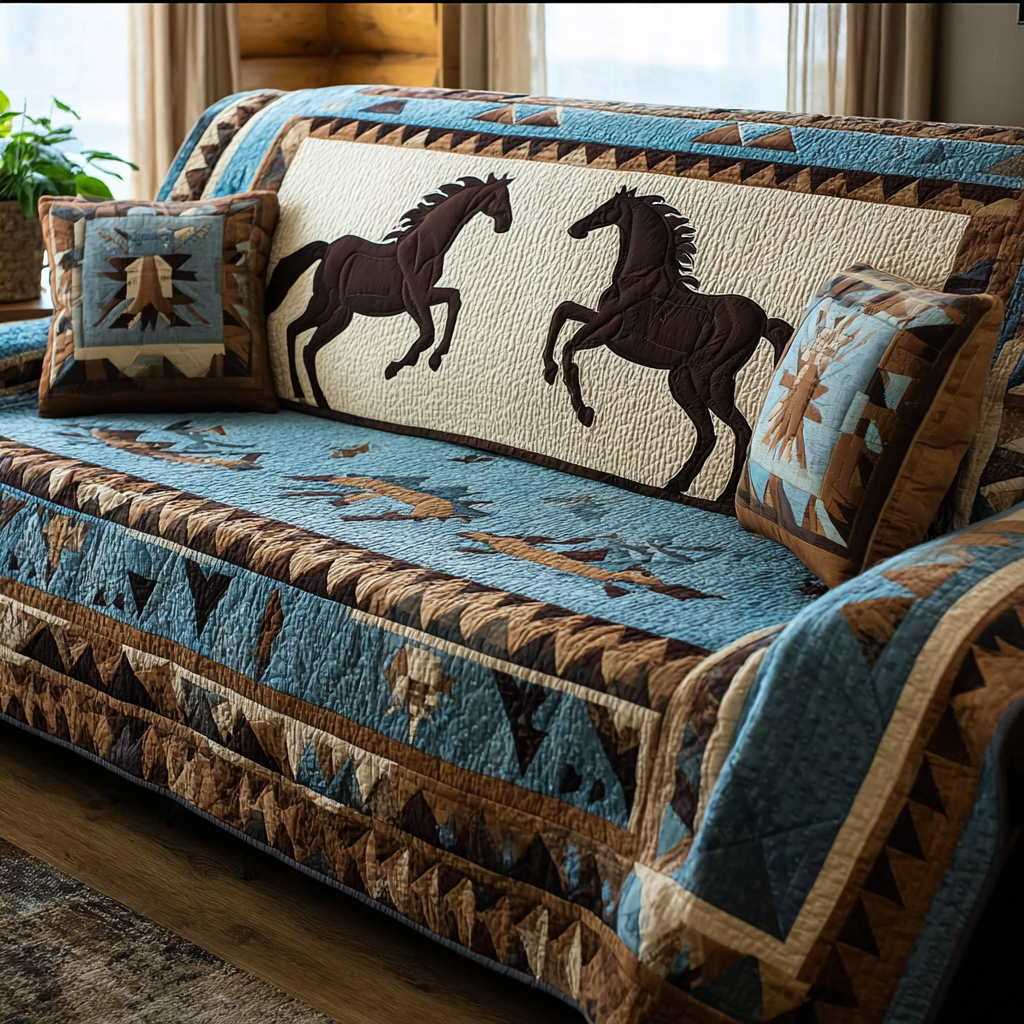 Running Spirit Quilted Sofa Cover Home Decor Country And Western Gifts