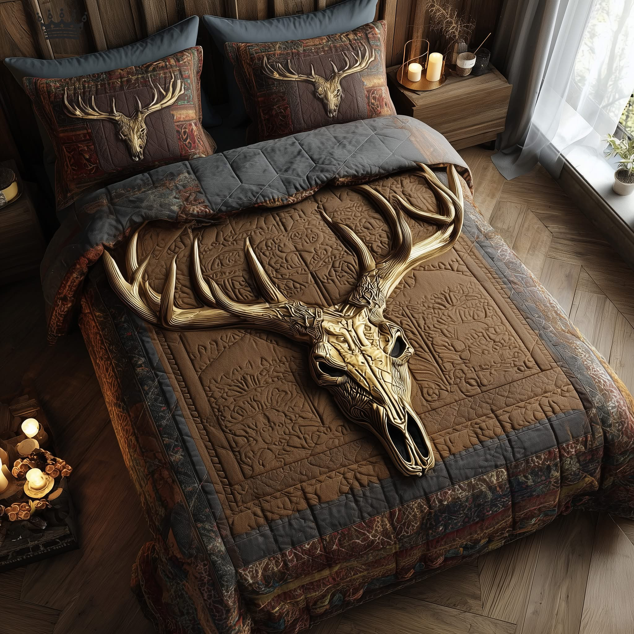 Rustic Antler Quilted Bedding Set Southwestern Bedroom Design Gifts For Grandpa