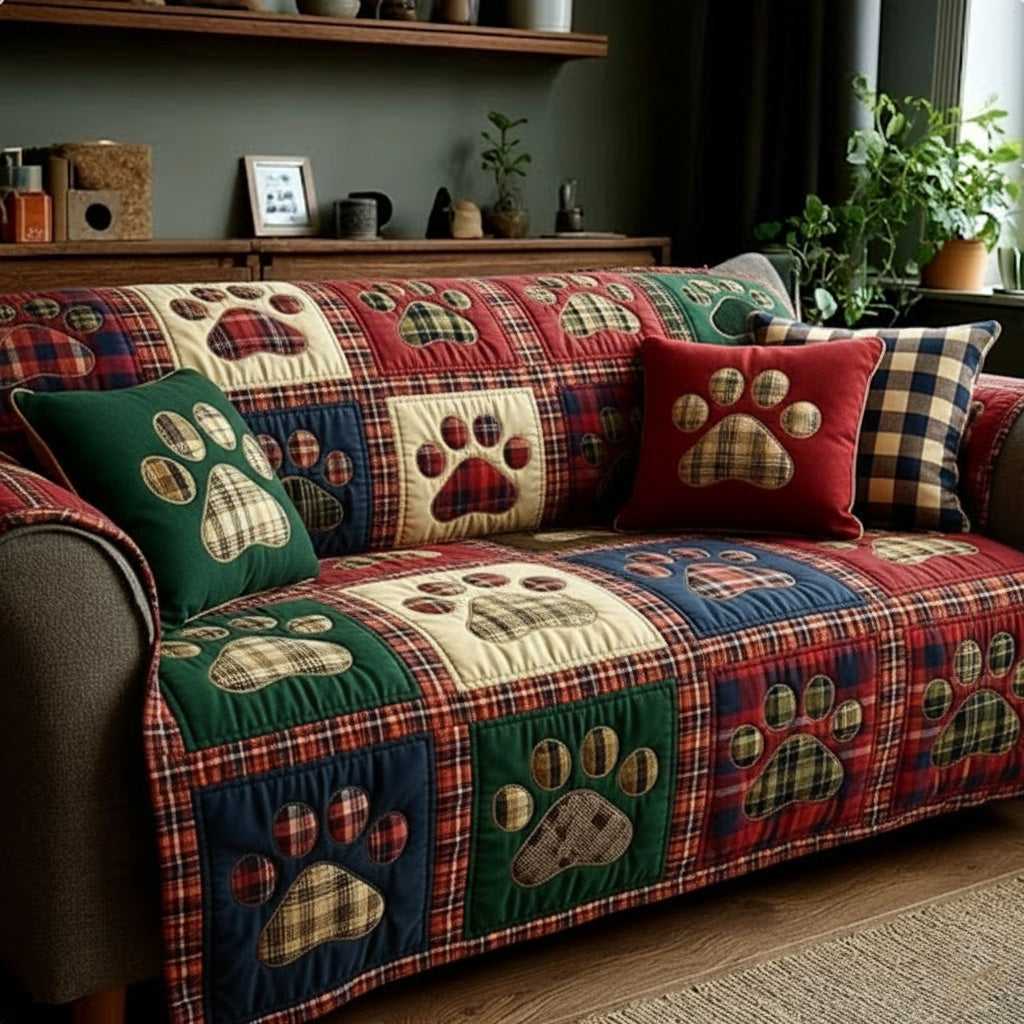 Rustic Blend Love Paw Quilted Sofa Cover Sofa Throw Covers Gift For Dog Lover