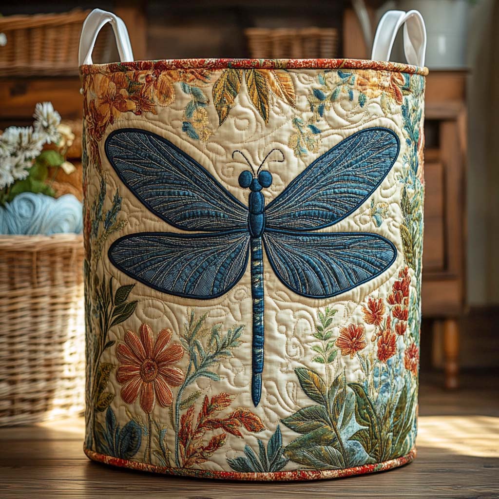 Rustic Blue Serenity Quilted Laundry Basket Best Foldable Laundry Basket Dragonfly Gifts For Him