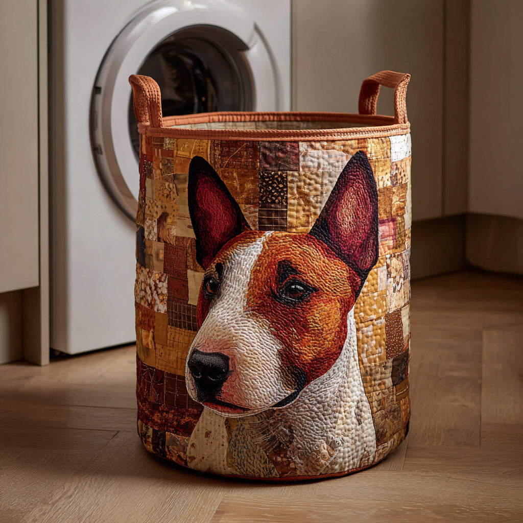 Rustic Bull Terrier Quilted Laundry Basket Folding Laundry Hamper Christmas Presents For French Bulldogs