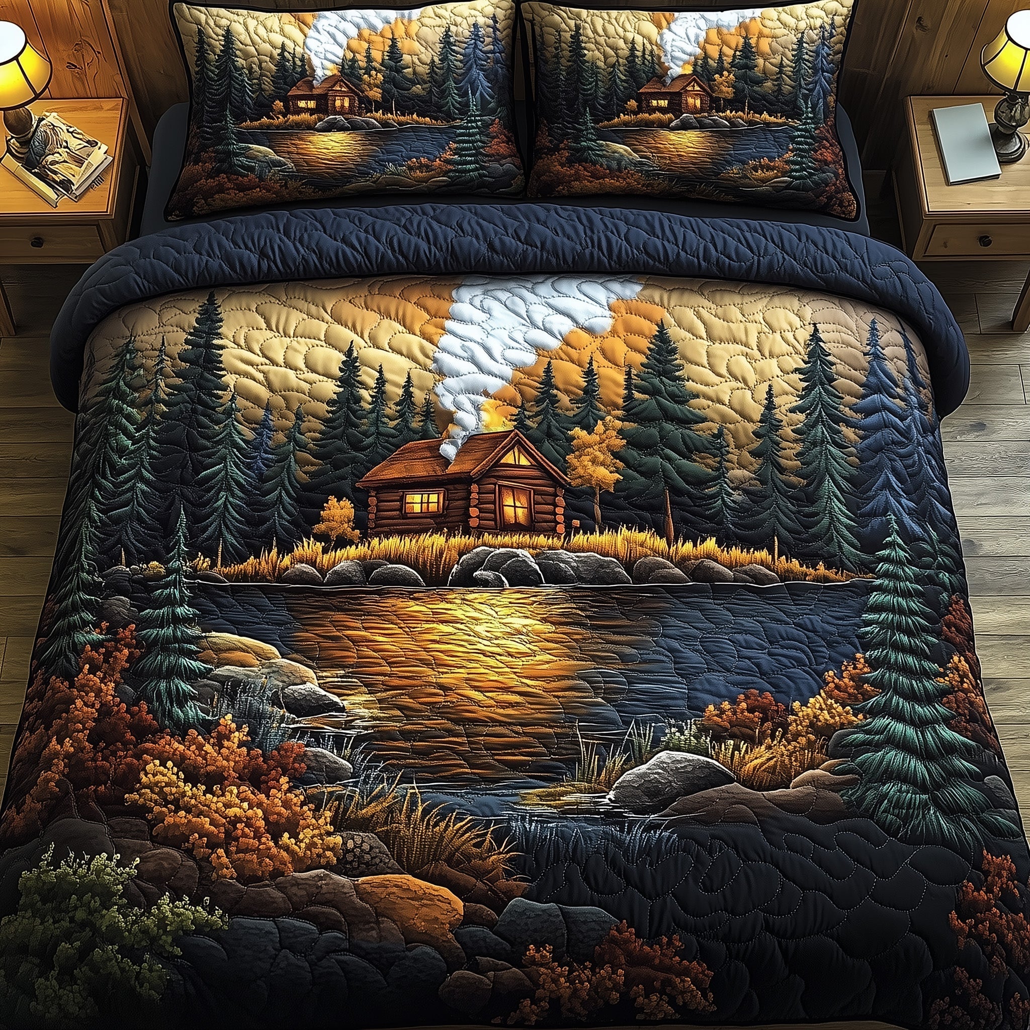 Rustic Cabin Quilted Bedding Set Bed Comforter Set Father's Day Gifts For Son In Law