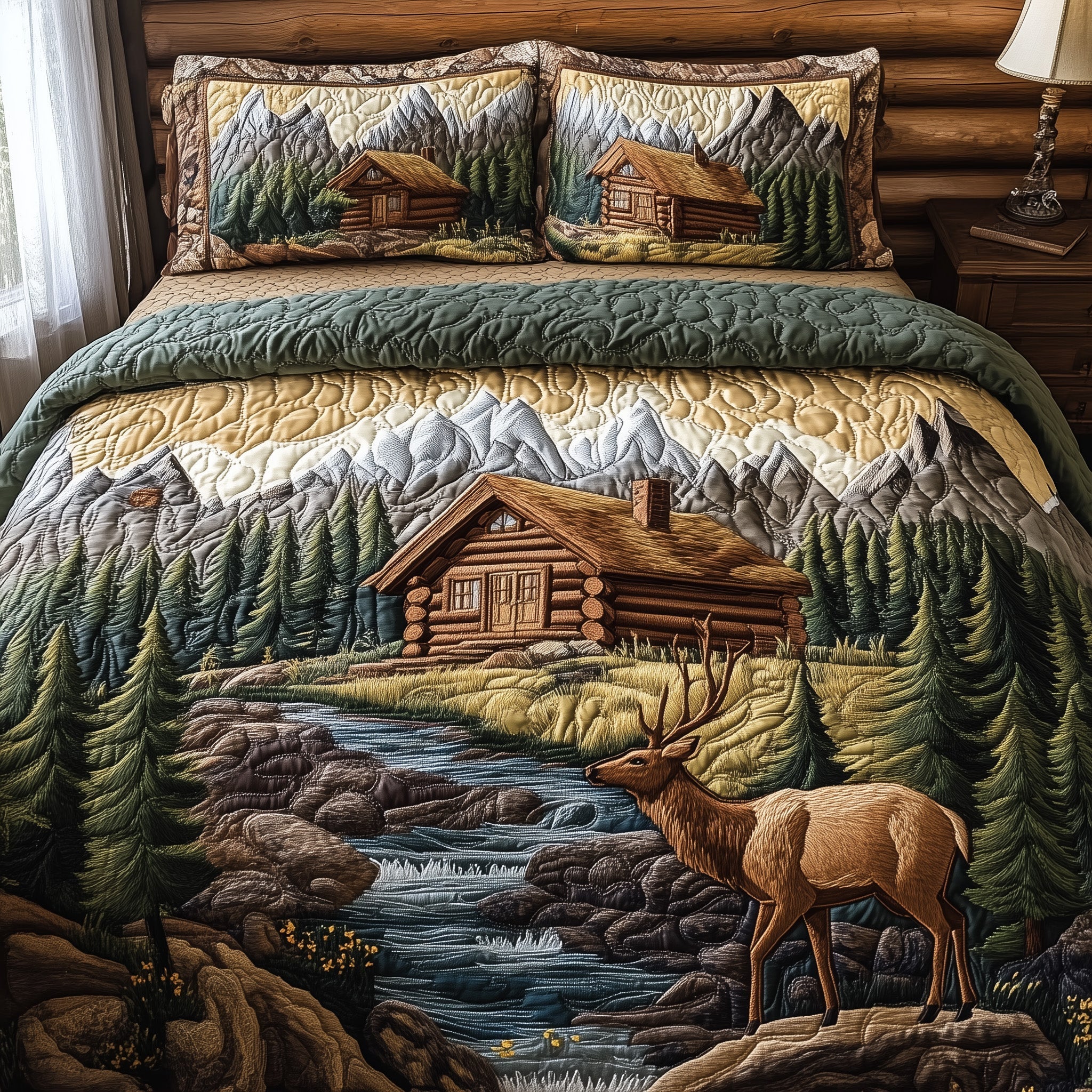 Rustic Cabin Quilted Bedding Set Unique Sheet Sets Father's Day Gifts For Husband