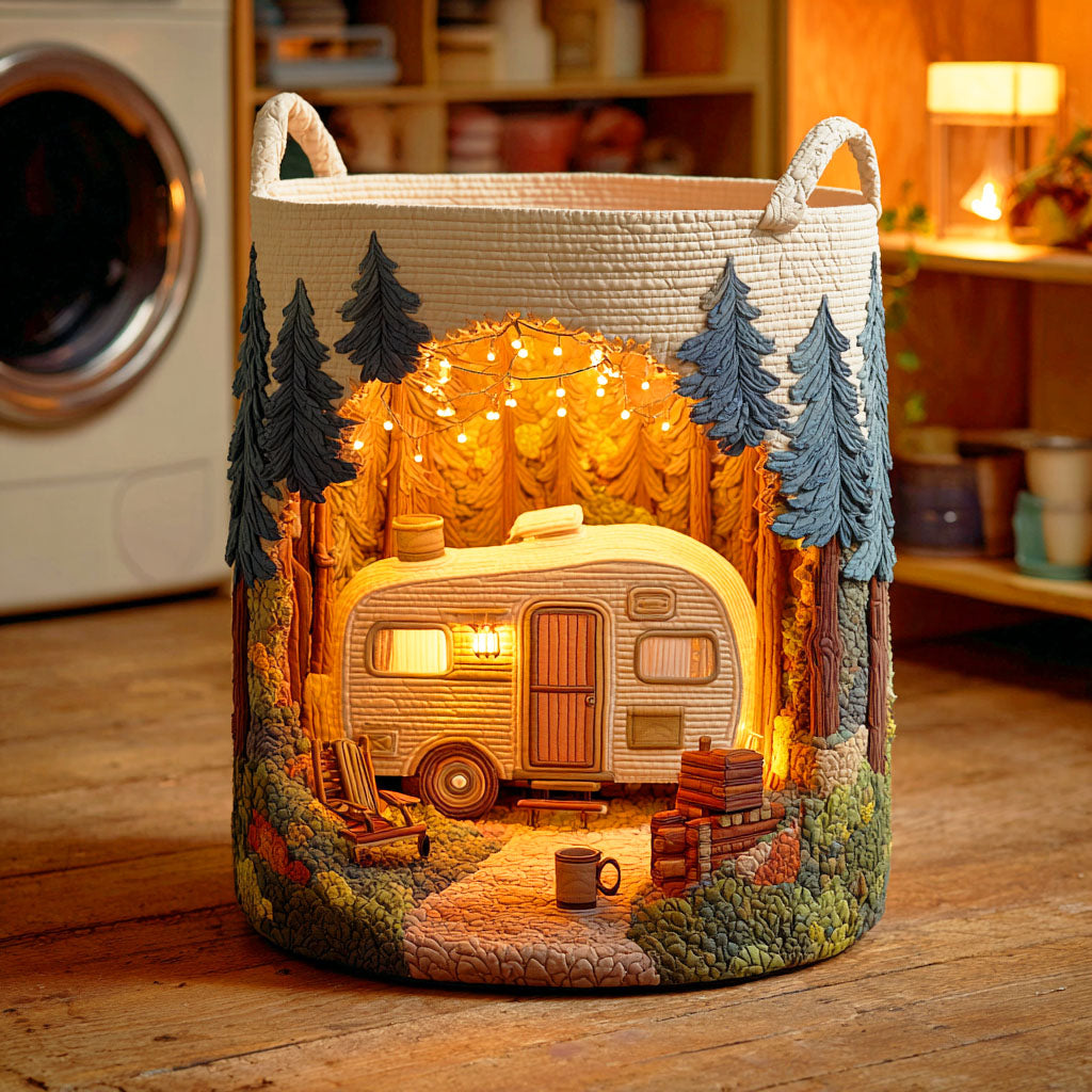 Rustic Camper Quilted Laundry Basket Modern Clothes Hamper Great Camping Lover Gifts