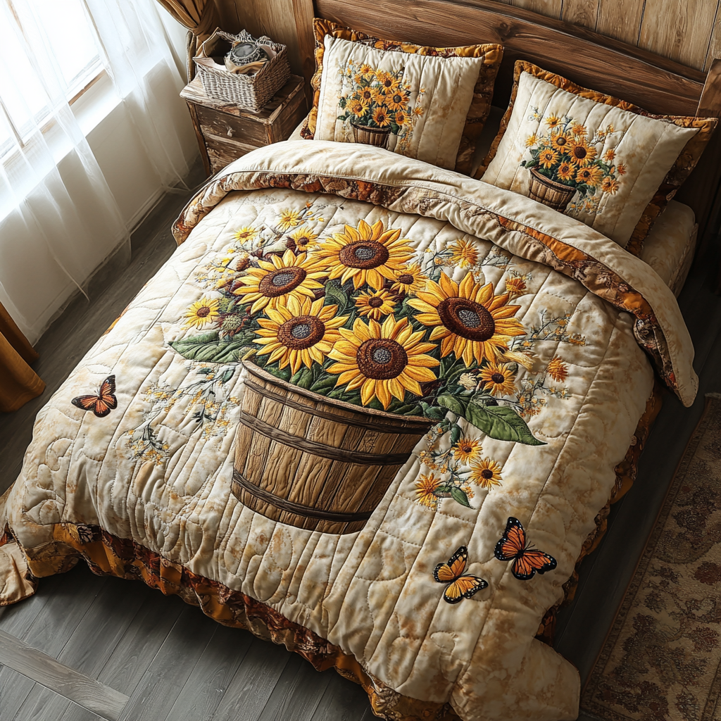 Rustic Charm Quilted Bedding Set Bedroom Decor Sunflower Presents Merchandise