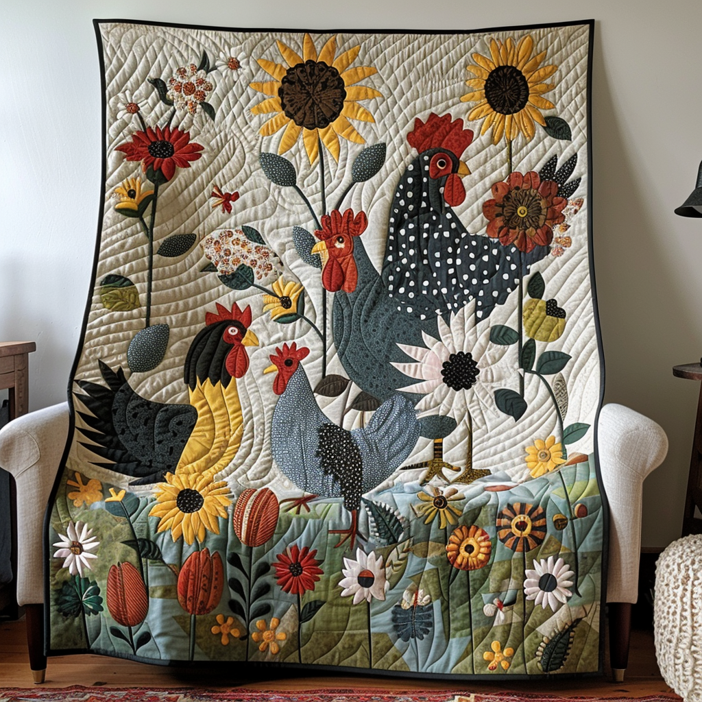 Rustic Chicken Meadow Quilted Blanket Bedroom Ideas Gifts For Hen Lovers