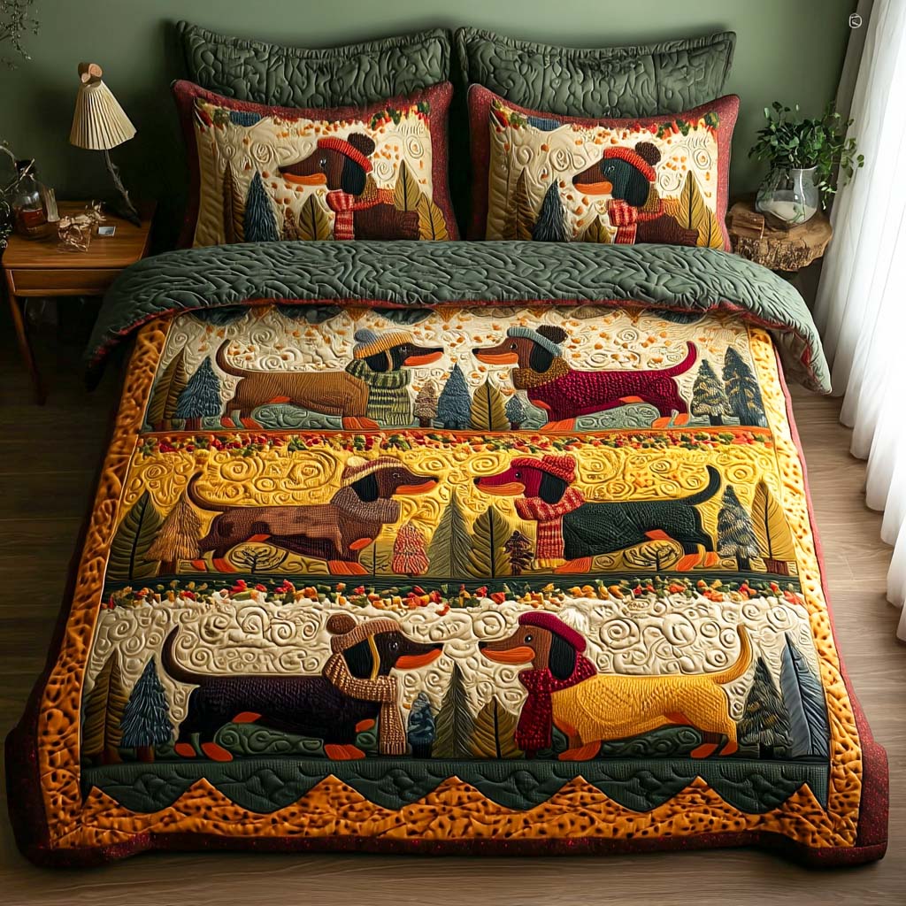 Rustic Dachshund Quilted Bedding Set Unusual Bed Sheets Dachshund Gifts For Her Him