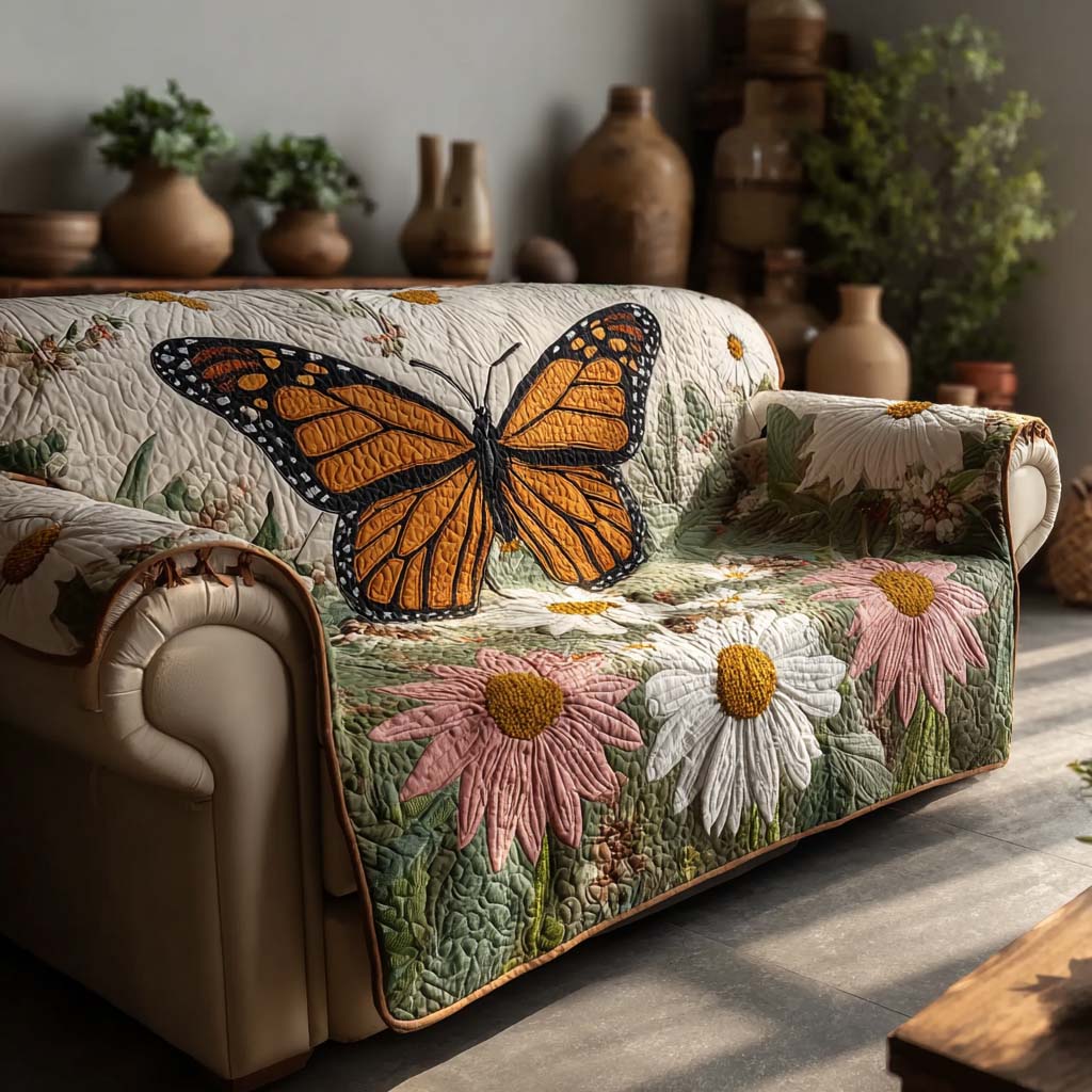 Rustic Daisy Quilted Sofa Cover Nice Couch Covers Gifts With Butterfly Theme