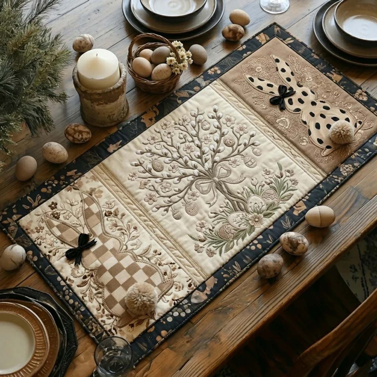 Rustic Easter Quilted Table Runner Holiday Dining Table Decor Faith Easter Gifts