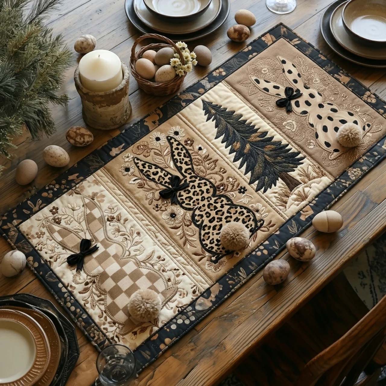 Rustic Easter Quilted Table Runner Holiday Dining Table Decor Unique Easter Gifts