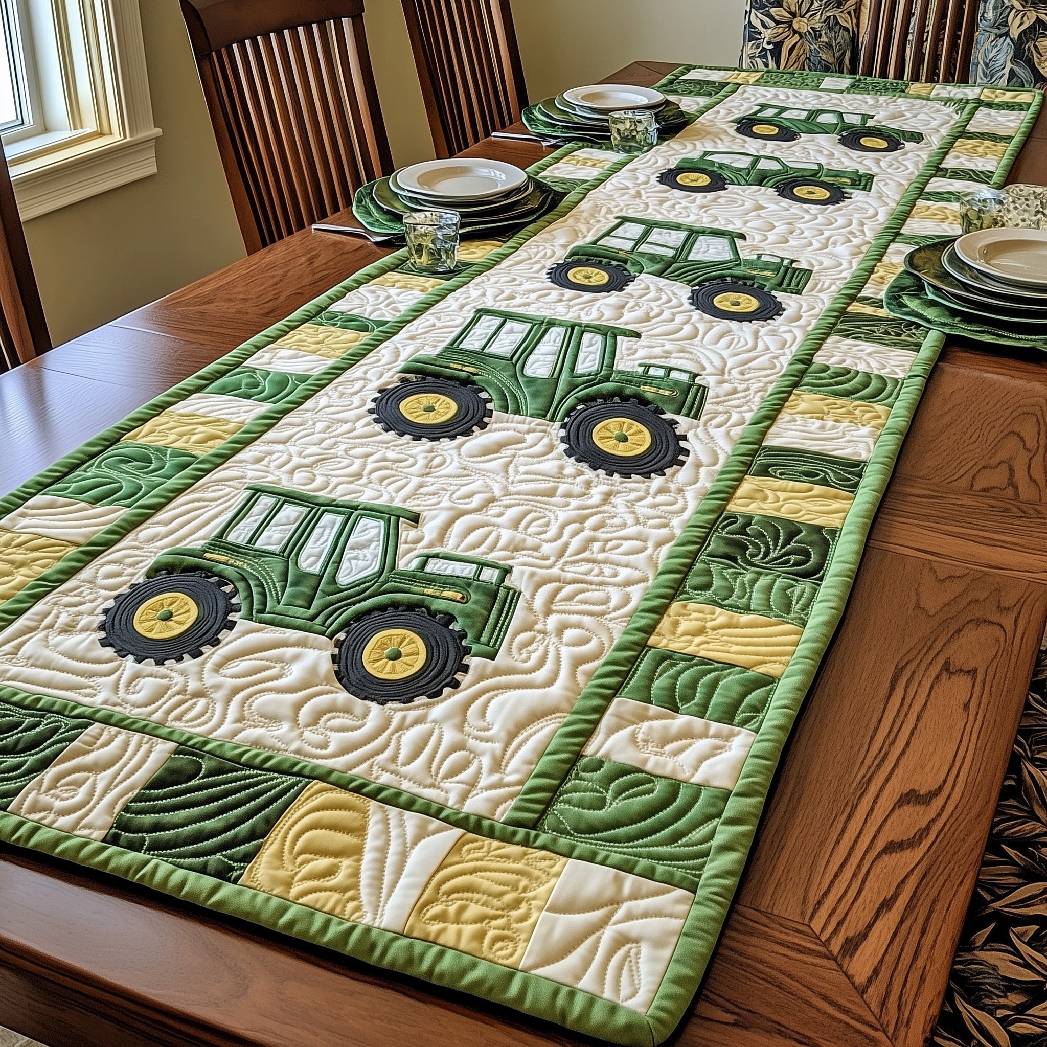 Rustic Farm Tractor Quilted Table Runner Dining Room Runner Presents For Tractor Lovers
