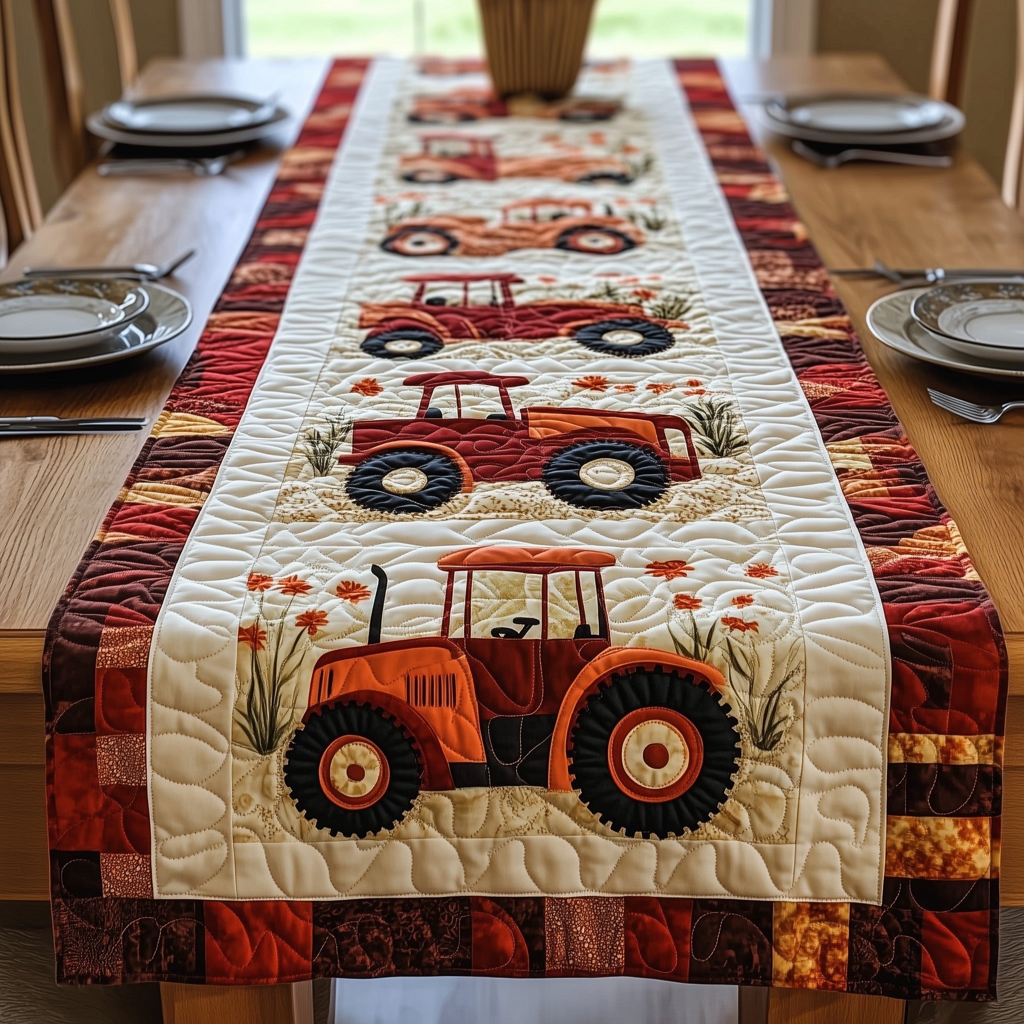 Rustic Farm Tractor Quilted Table Runner Dining Room Table Runners Gifts For Tractor Lovers