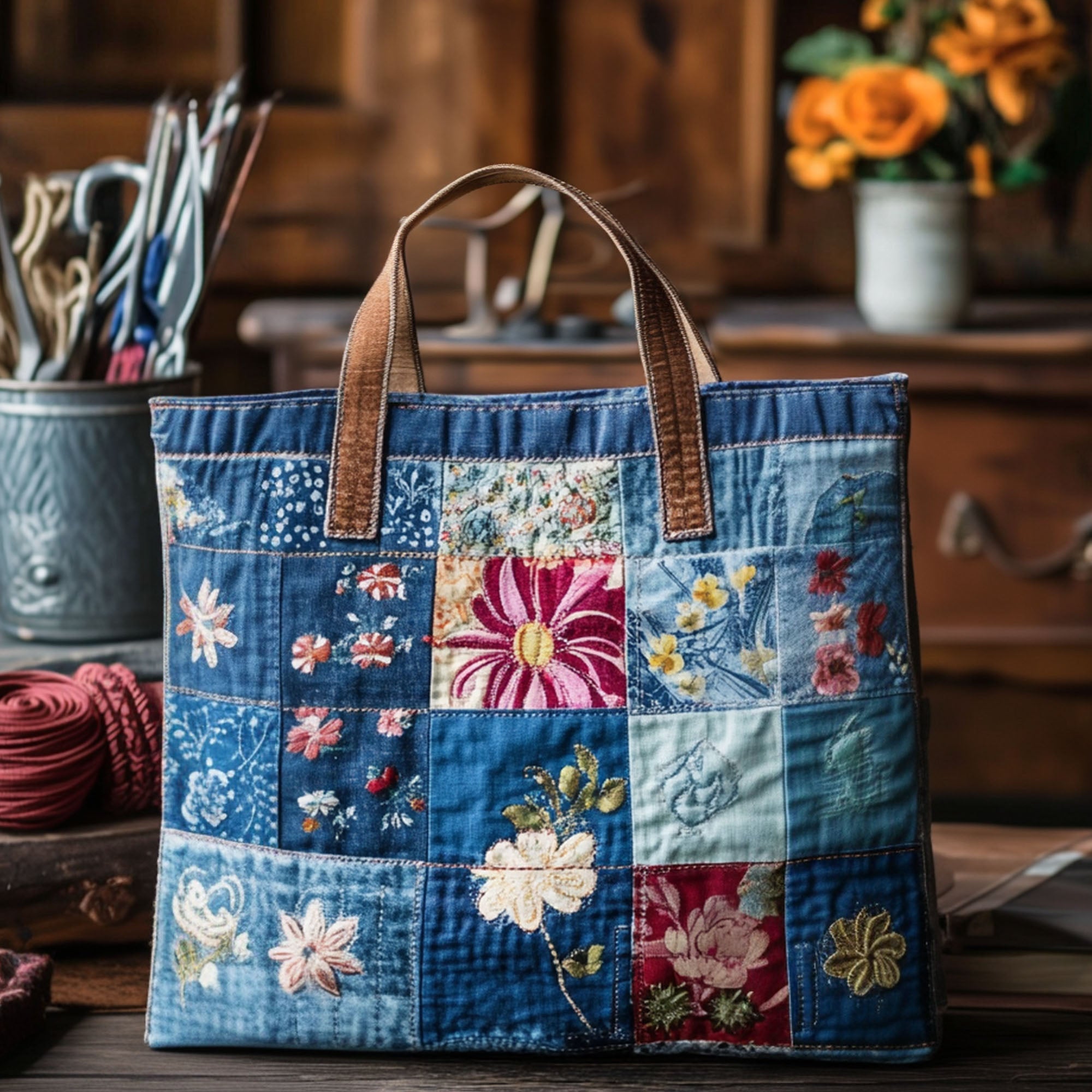 Rustic Floral Patchwork Quilted Tote Bag Best Ladies Tote Bags Meaningful Gifts For Mom