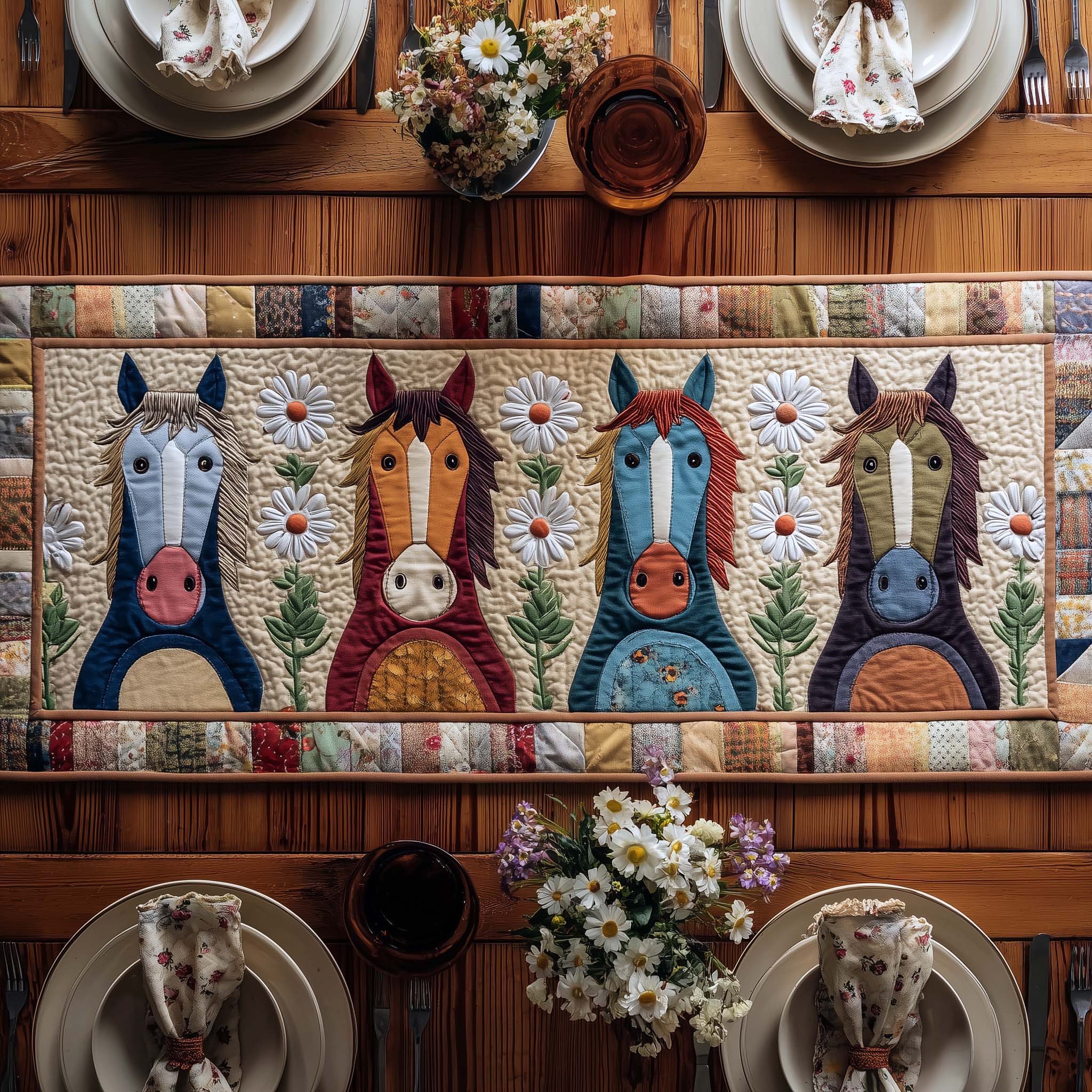 Rustic Gallop Quilted Table Runner Farmhouse Style Table Runners Presents For Horse Owners