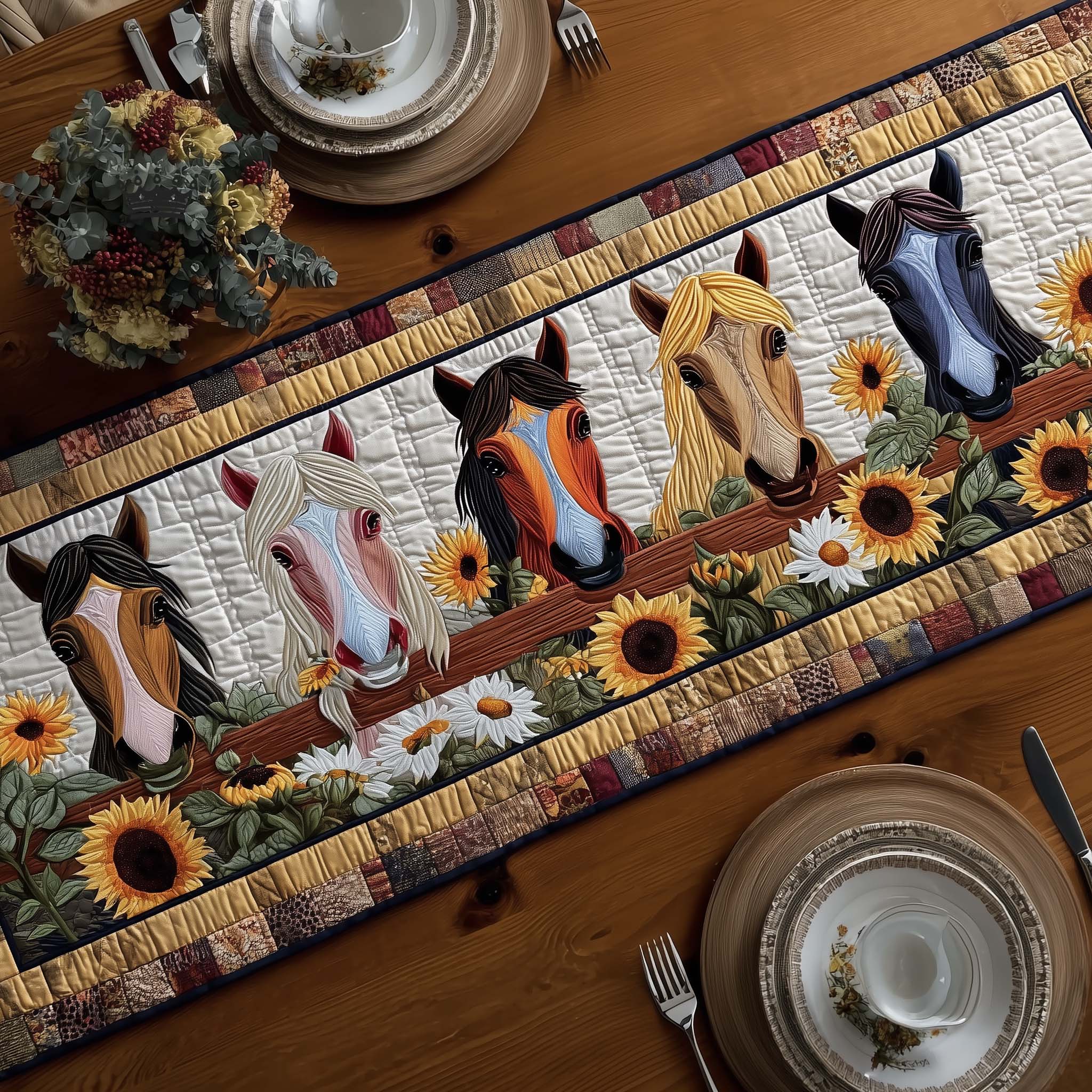 Rustic Gallop Quilted Table Runner Farmhouse Table Runner Great Gifts For Horse Owners