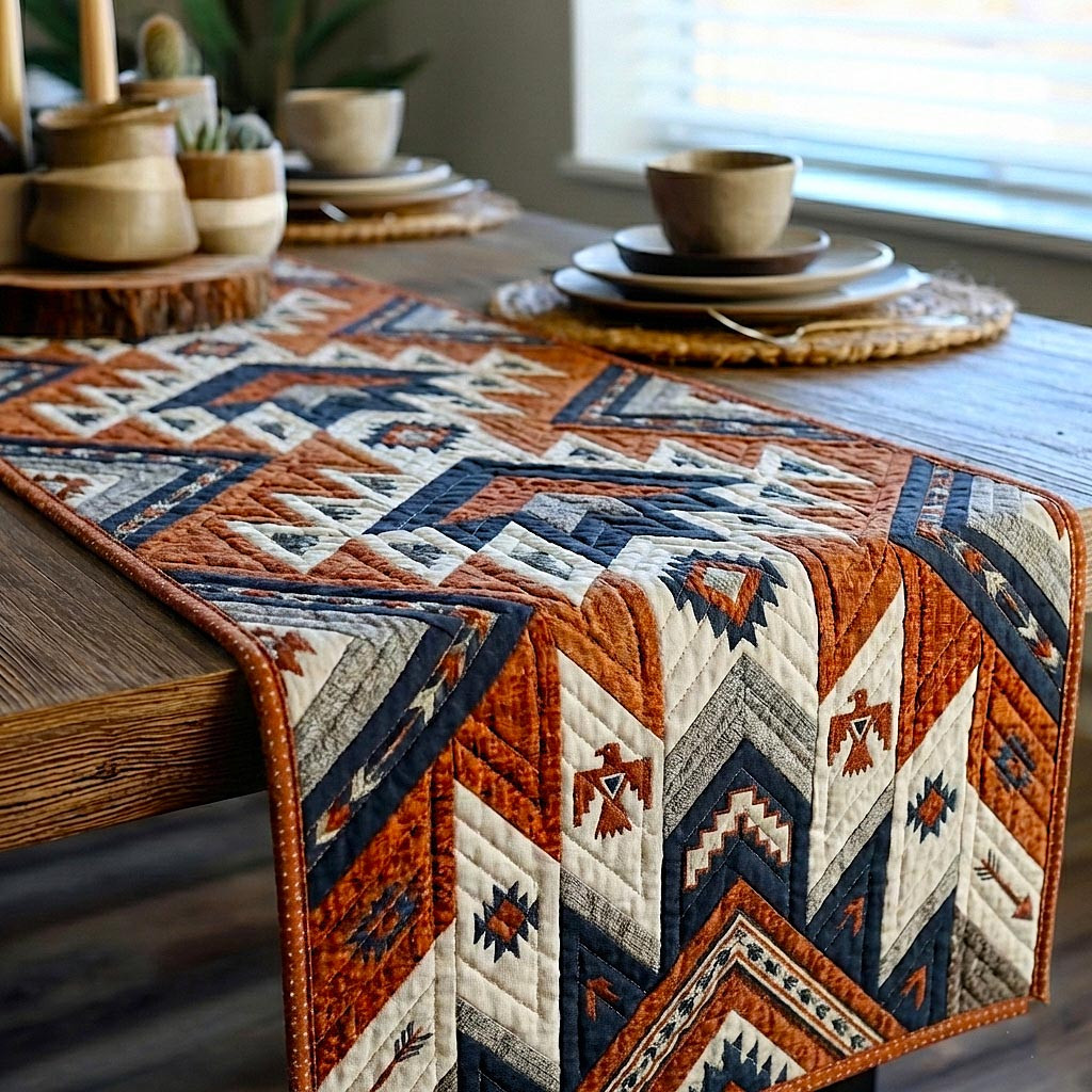 Rustic Geometry Quilted Table Runner Dining Room Table Decor Native American Gift Ideas
