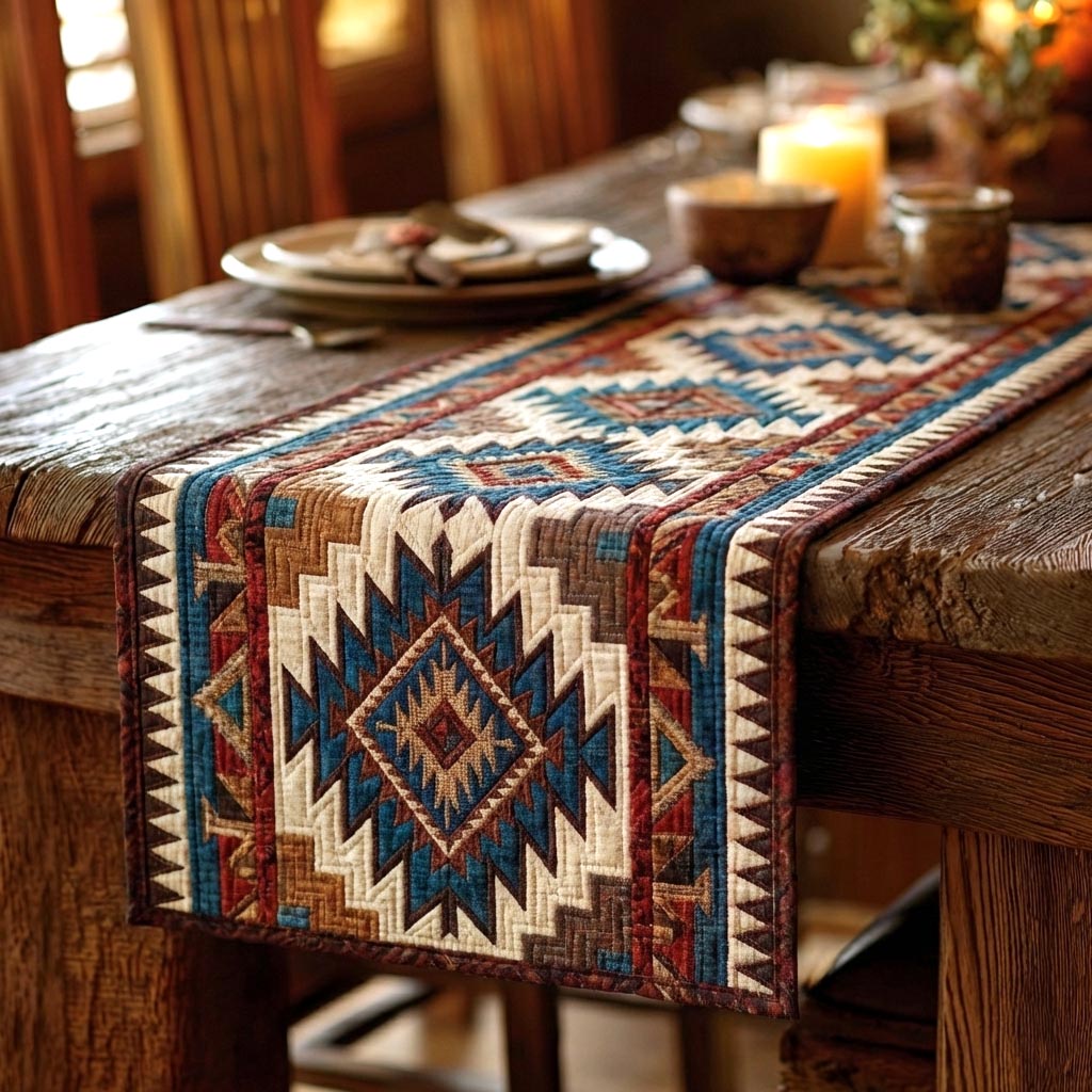 Rustic Geometry Quilted Table Runner Dining Table Table Runner Native American Presents