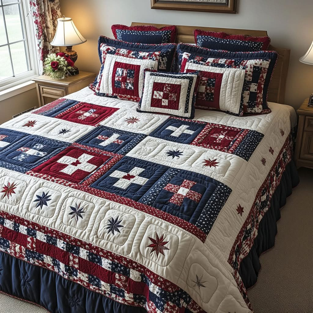 Rustic Glory Quilted Bedding Set Patriotic Bed Sheet Set 4th Of July Gifts Ideas