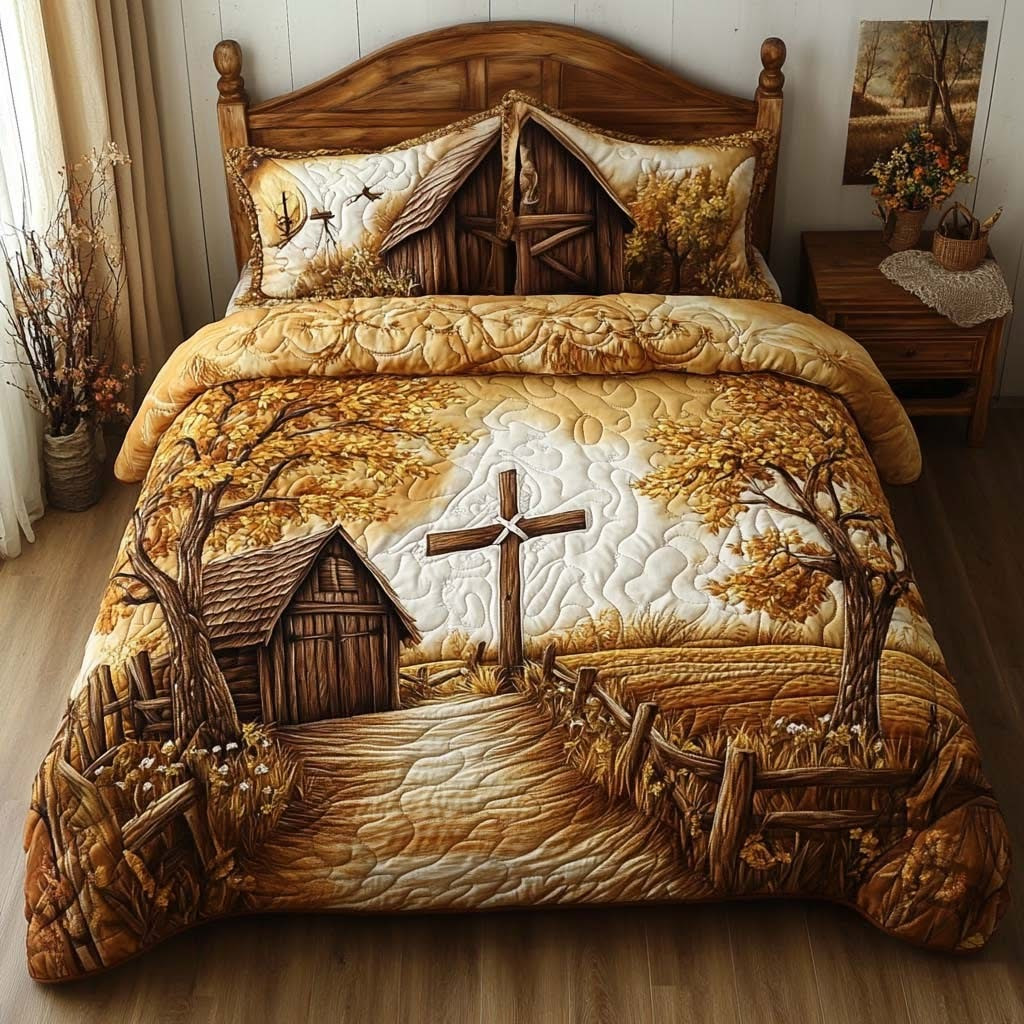 Rustic Grace Quilted Bedding Set Christmas Bed Sheets Presents For Christian