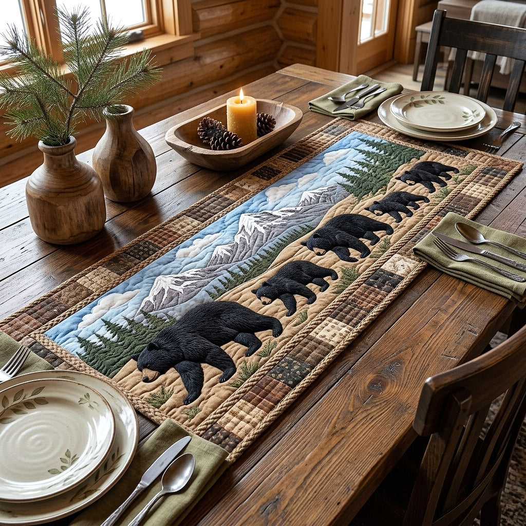 Rustic Guardian Quilted Table Runner Dining Room Decor Bear Gifts For Women