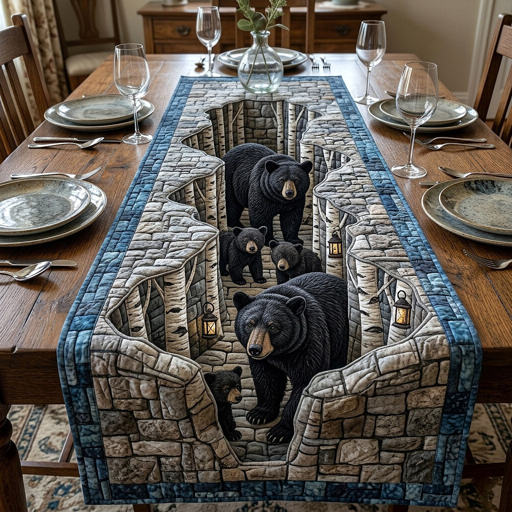 Rustic Guardian Quilted Table Runner Kitchen Table Decor Best Gifts For Bear Lovers Men