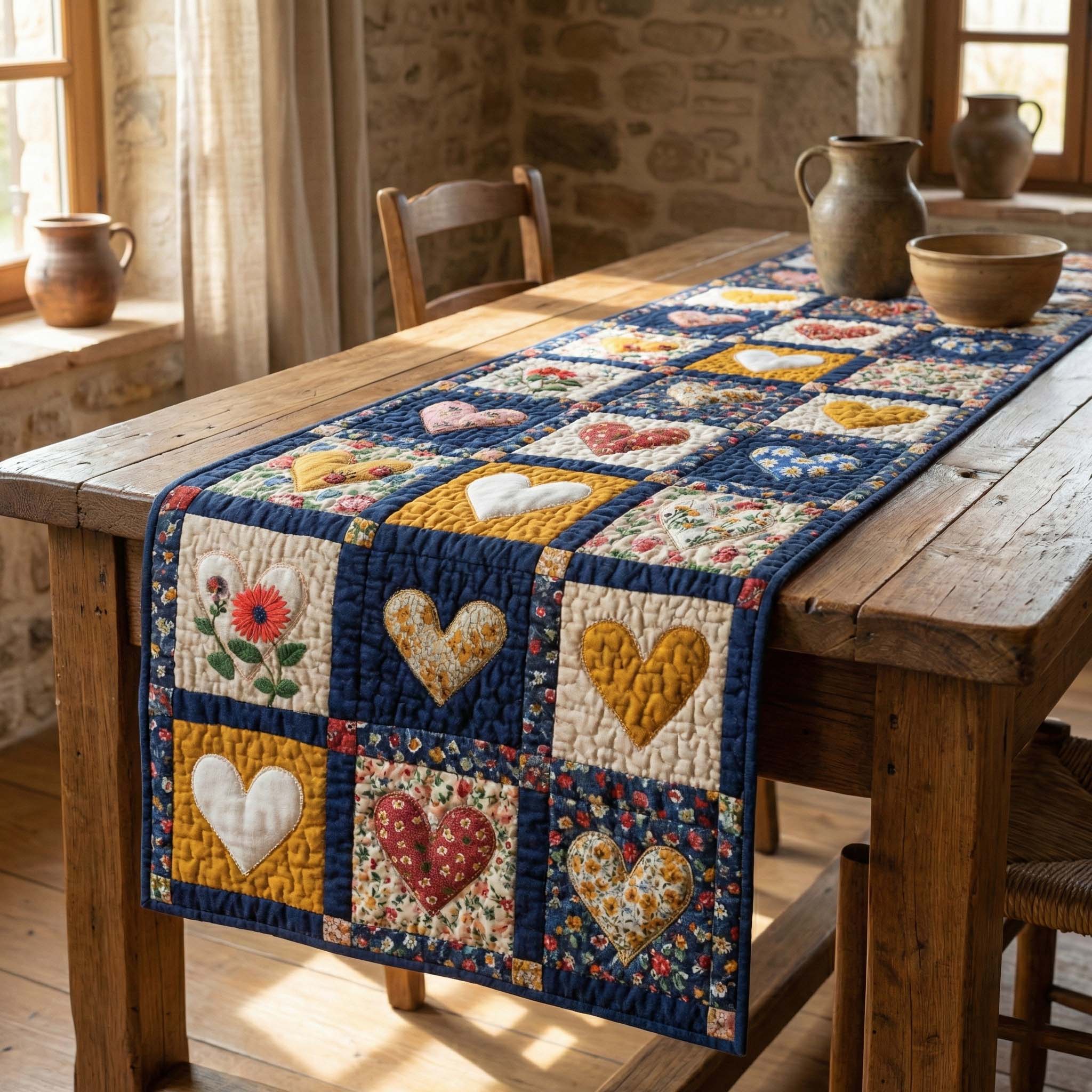 Rustic Hearts Quilted Table Runner Dinner Table Decor Ideas Mum Present Ideas
